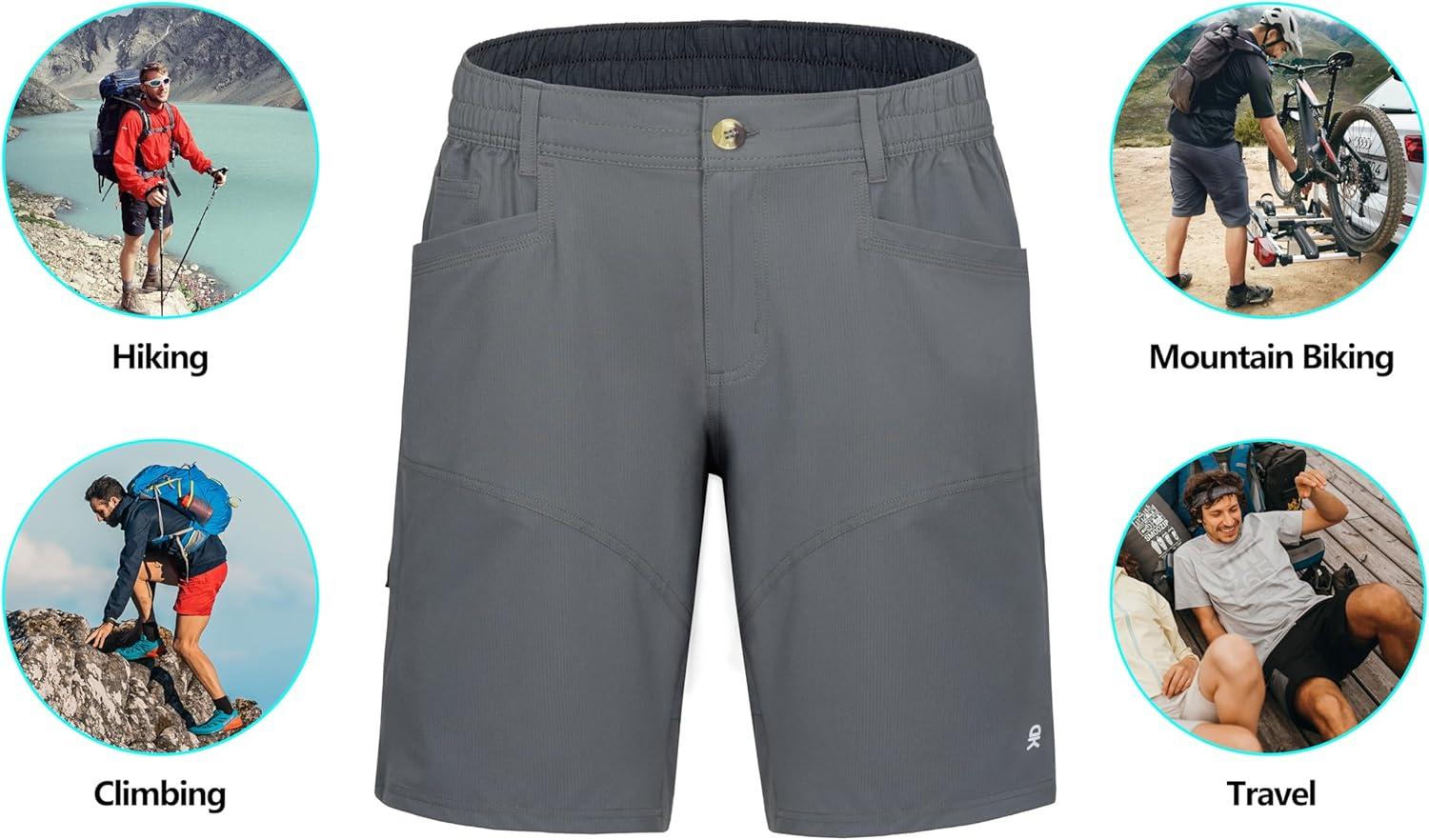 imageLittle Donkey Andy Mens Hiking Cargo Shorts Quick Dry Waterproof Lightweight Golf Shorts Stretch Casual Short with 9 PocketsGray