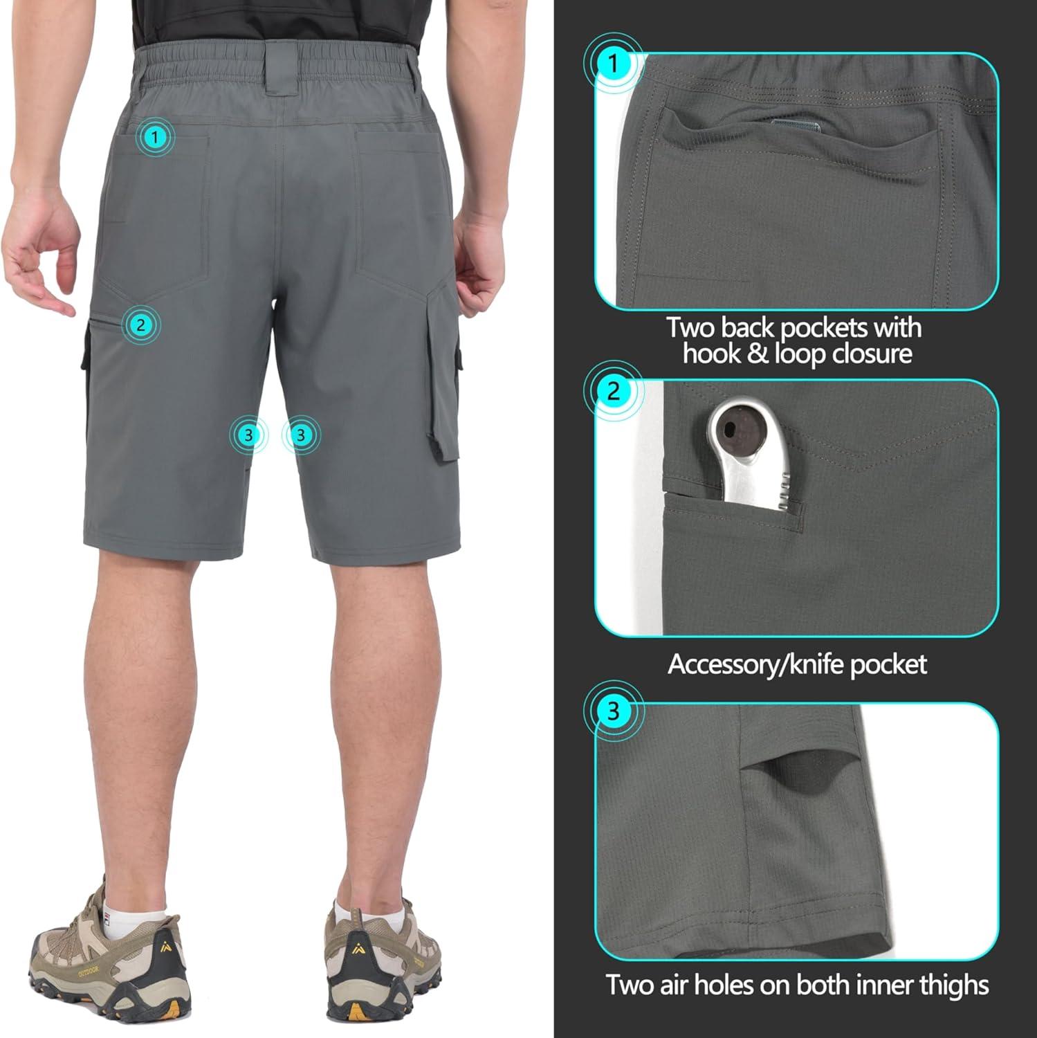imageLittle Donkey Andy Mens Hiking Cargo Shorts Quick Dry Waterproof Lightweight Golf Shorts Stretch Casual Short with 9 PocketsGray