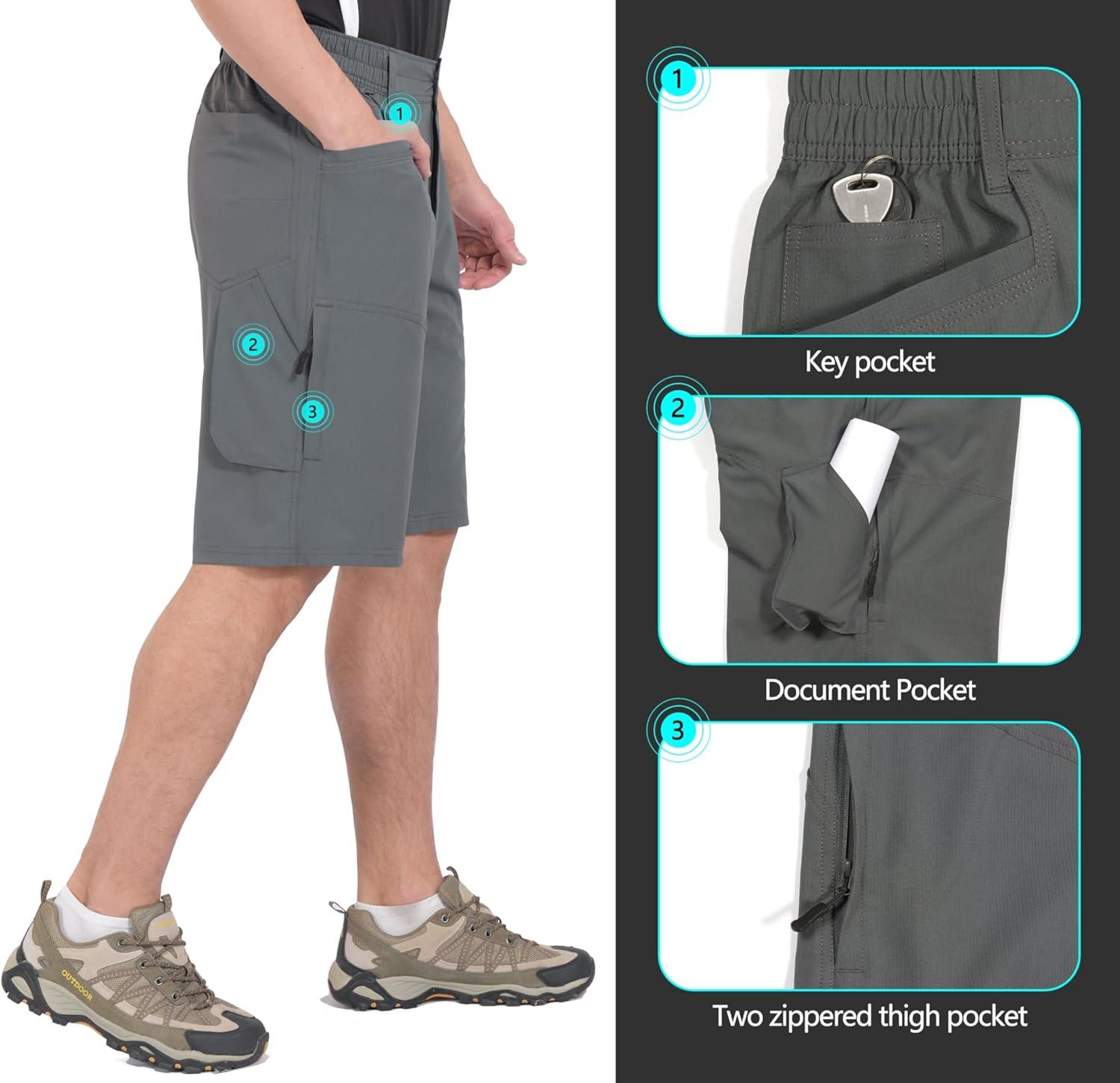 imageLittle Donkey Andy Mens Hiking Cargo Shorts Quick Dry Waterproof Lightweight Golf Shorts Stretch Casual Short with 9 PocketsGray