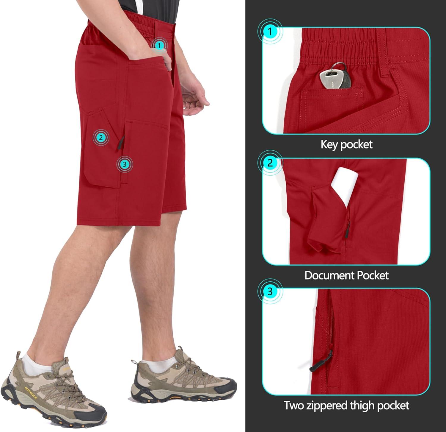 imageLittle Donkey Andy Mens Hiking Cargo Shorts Quick Dry Waterproof Lightweight Golf Shorts Stretch Casual Short with 9 PocketsRed