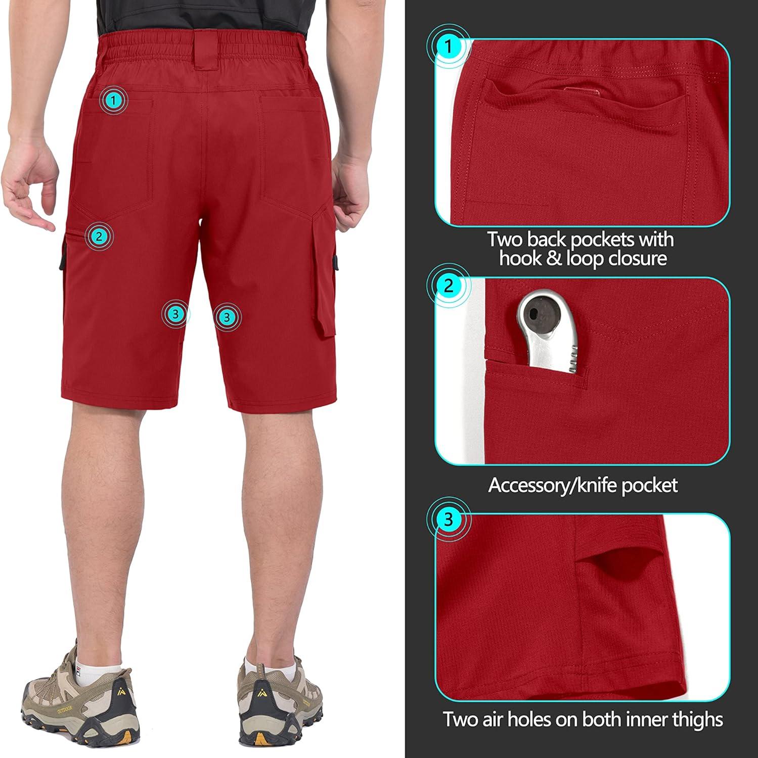 imageLittle Donkey Andy Mens Hiking Cargo Shorts Quick Dry Waterproof Lightweight Golf Shorts Stretch Casual Short with 9 PocketsRed