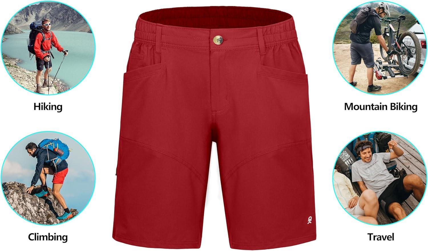 imageLittle Donkey Andy Mens Hiking Cargo Shorts Quick Dry Waterproof Lightweight Golf Shorts Stretch Casual Short with 9 PocketsRed