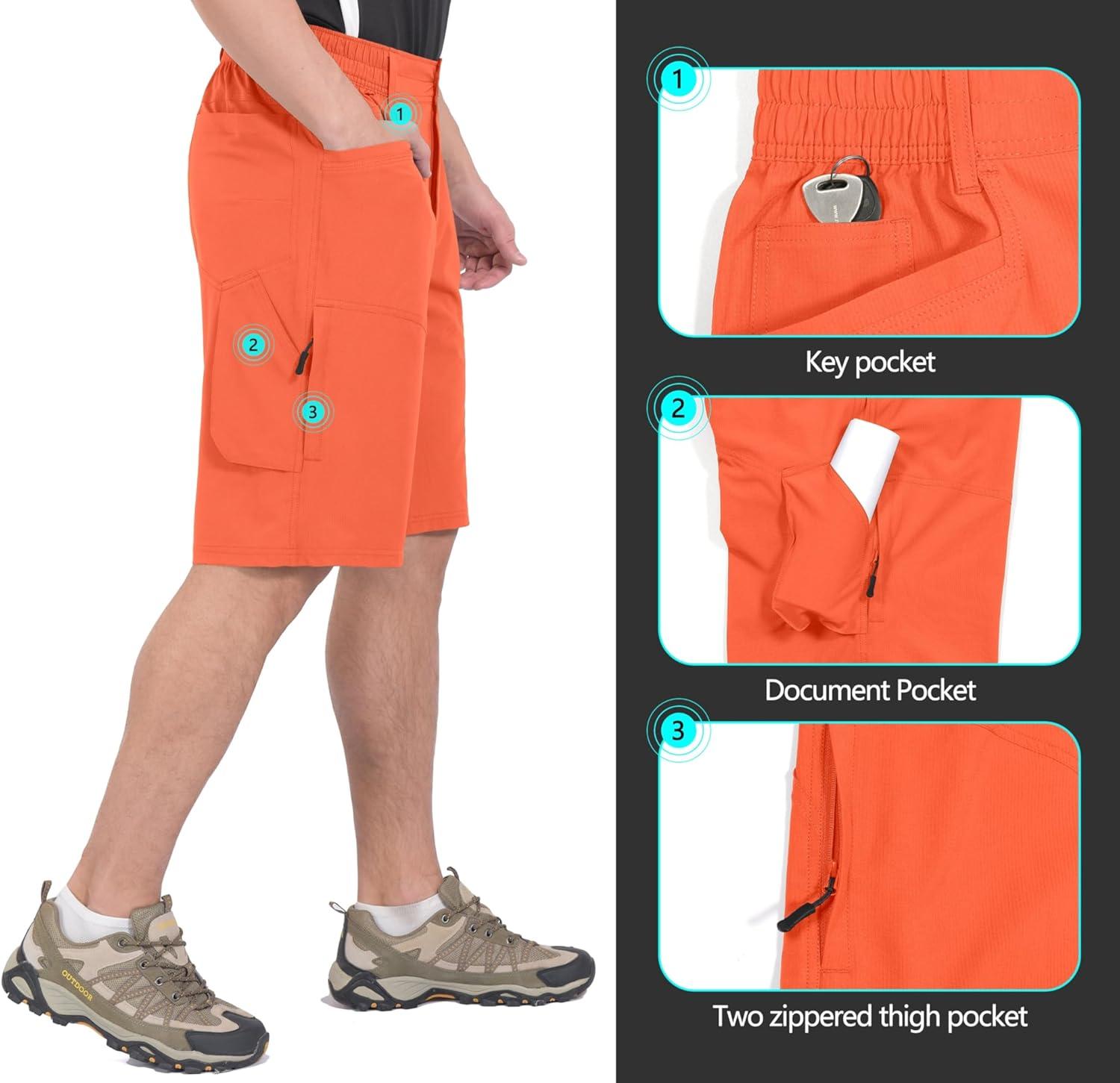 imageLittle Donkey Andy Mens Hiking Cargo Shorts Quick Dry Waterproof Lightweight Golf Shorts Stretch Casual Short with 9 PocketsVermillion Orange