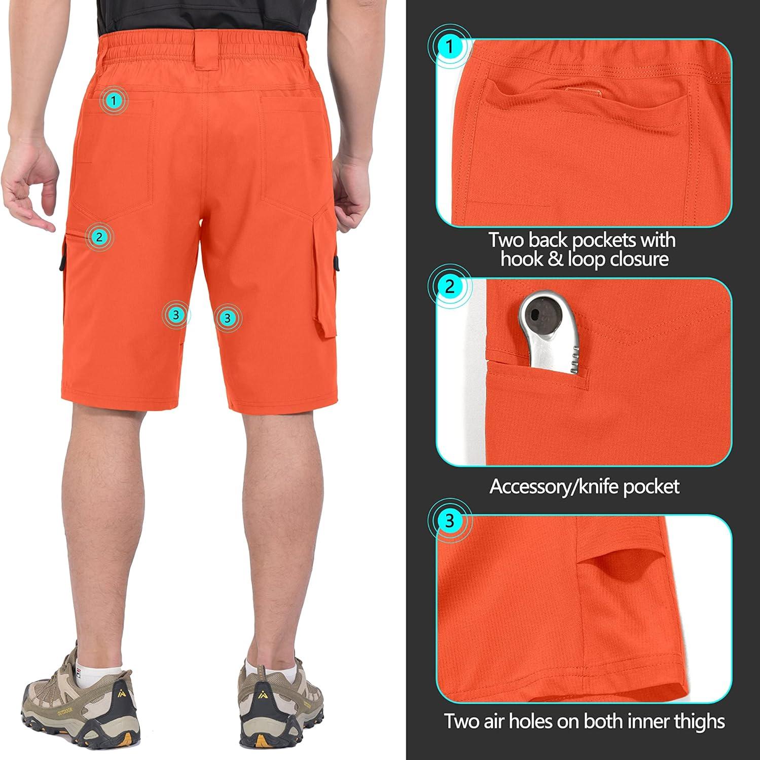 imageLittle Donkey Andy Mens Hiking Cargo Shorts Quick Dry Waterproof Lightweight Golf Shorts Stretch Casual Short with 9 PocketsVermillion Orange