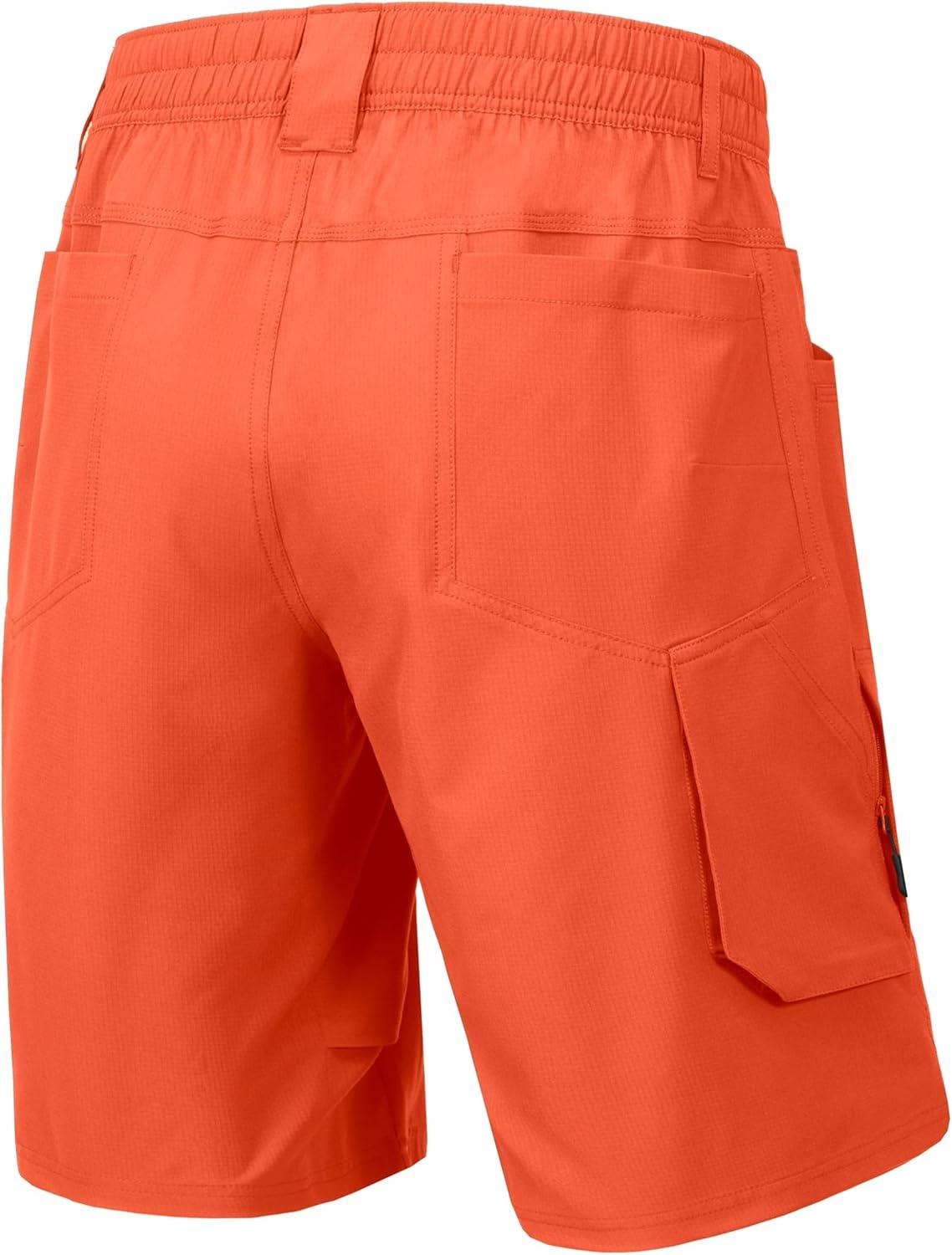 imageLittle Donkey Andy Mens Hiking Cargo Shorts Quick Dry Waterproof Lightweight Golf Shorts Stretch Casual Short with 9 PocketsVermillion Orange
