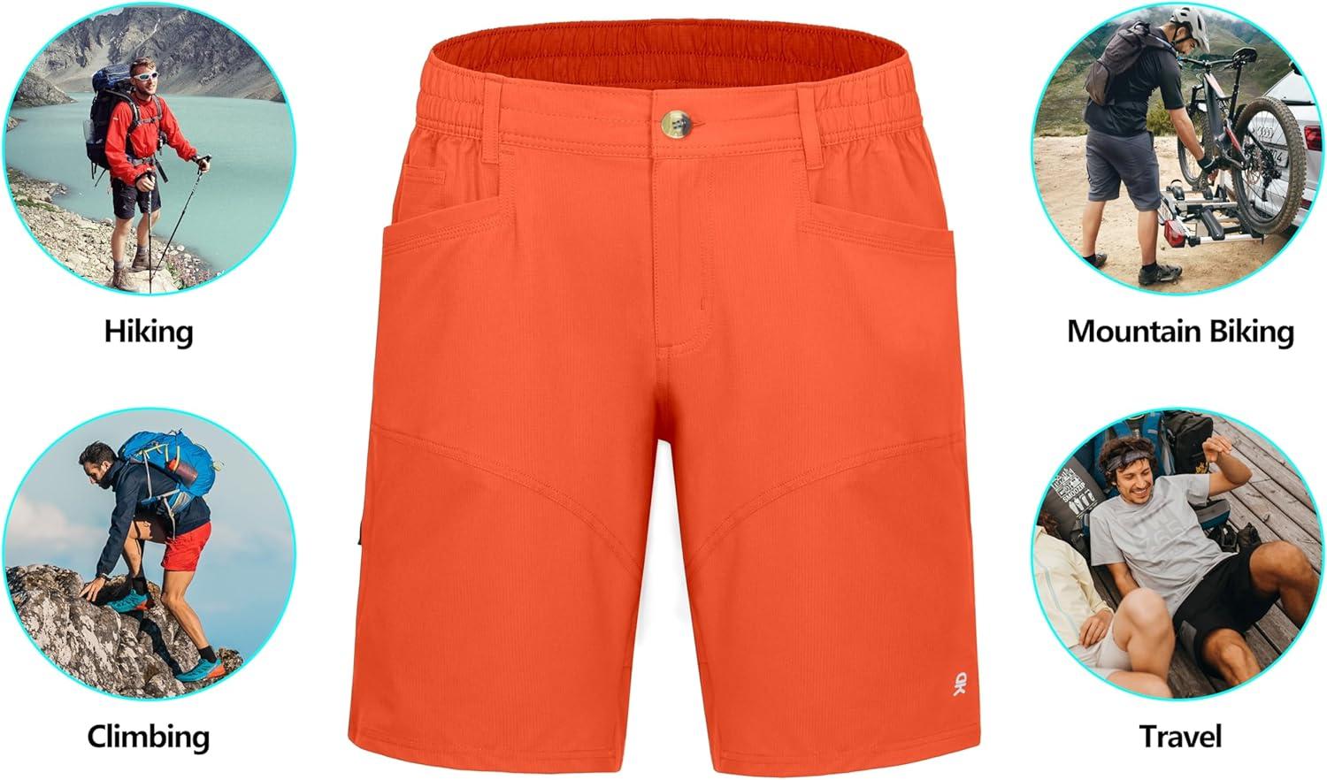 imageLittle Donkey Andy Mens Hiking Cargo Shorts Quick Dry Waterproof Lightweight Golf Shorts Stretch Casual Short with 9 PocketsVermillion Orange