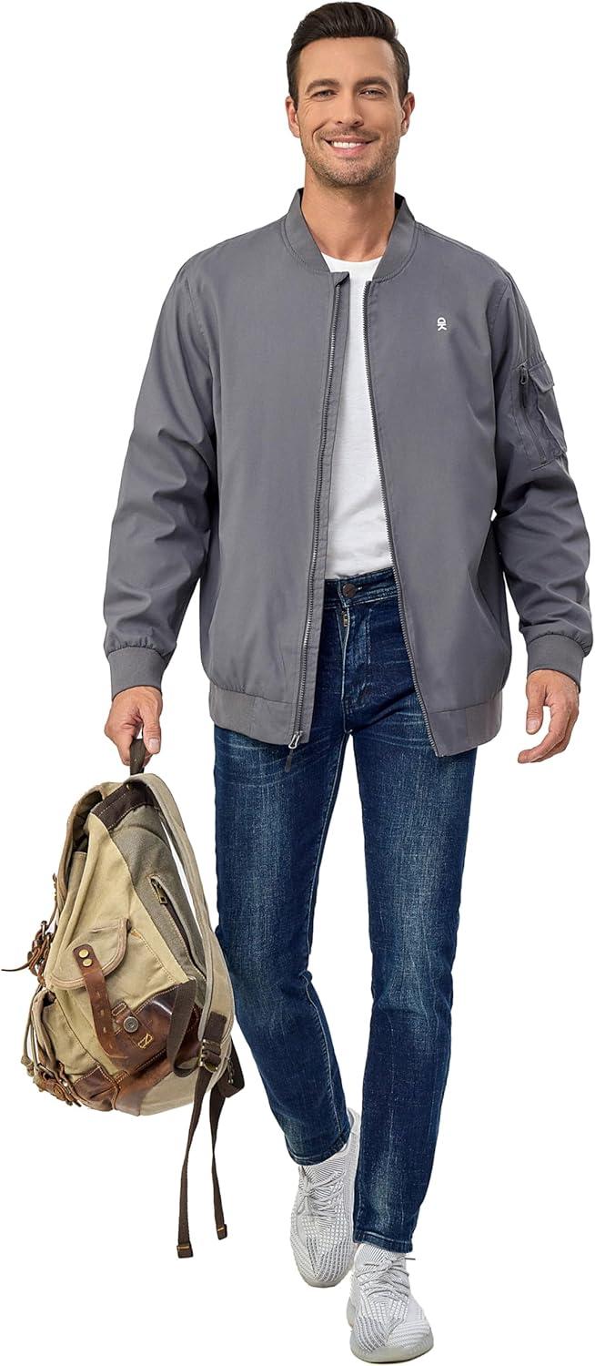 imageLittle Donkey Andy Mens Lightweight Bomber Jacket Causal Fashion Flight Windbreaker Fall Spring Outdoor CoatGrey B