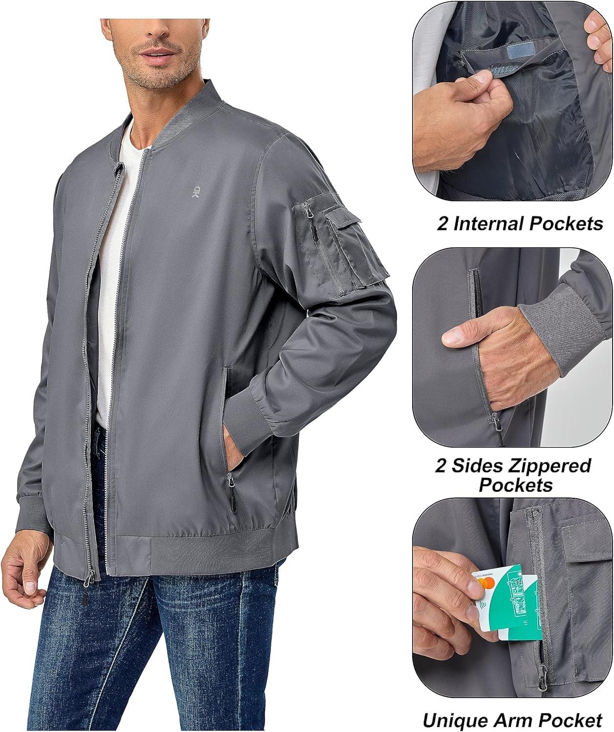imageLittle Donkey Andy Mens Lightweight Bomber Jacket Causal Fashion Flight Windbreaker Fall Spring Outdoor CoatGrey B