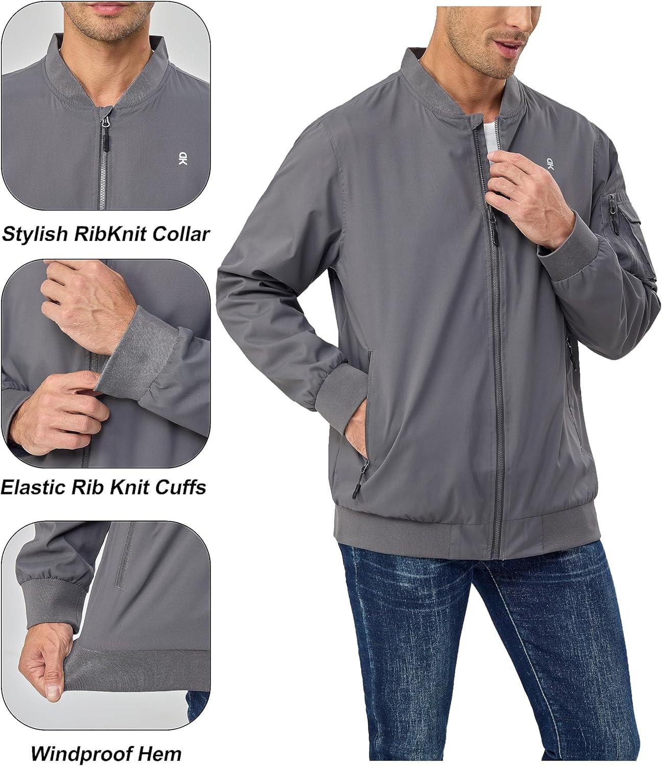 imageLittle Donkey Andy Mens Lightweight Bomber Jacket Causal Fashion Flight Windbreaker Fall Spring Outdoor CoatGrey B