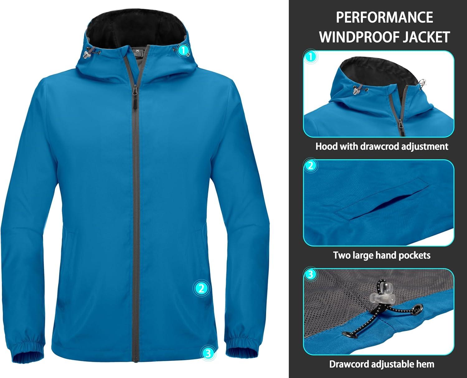 imageLittle Donkey Andy Mens Lightweight Breathable Windbreaker Golf Jacket UPF50 Windproof Outdoor Running CoatHoodiedresden Blue