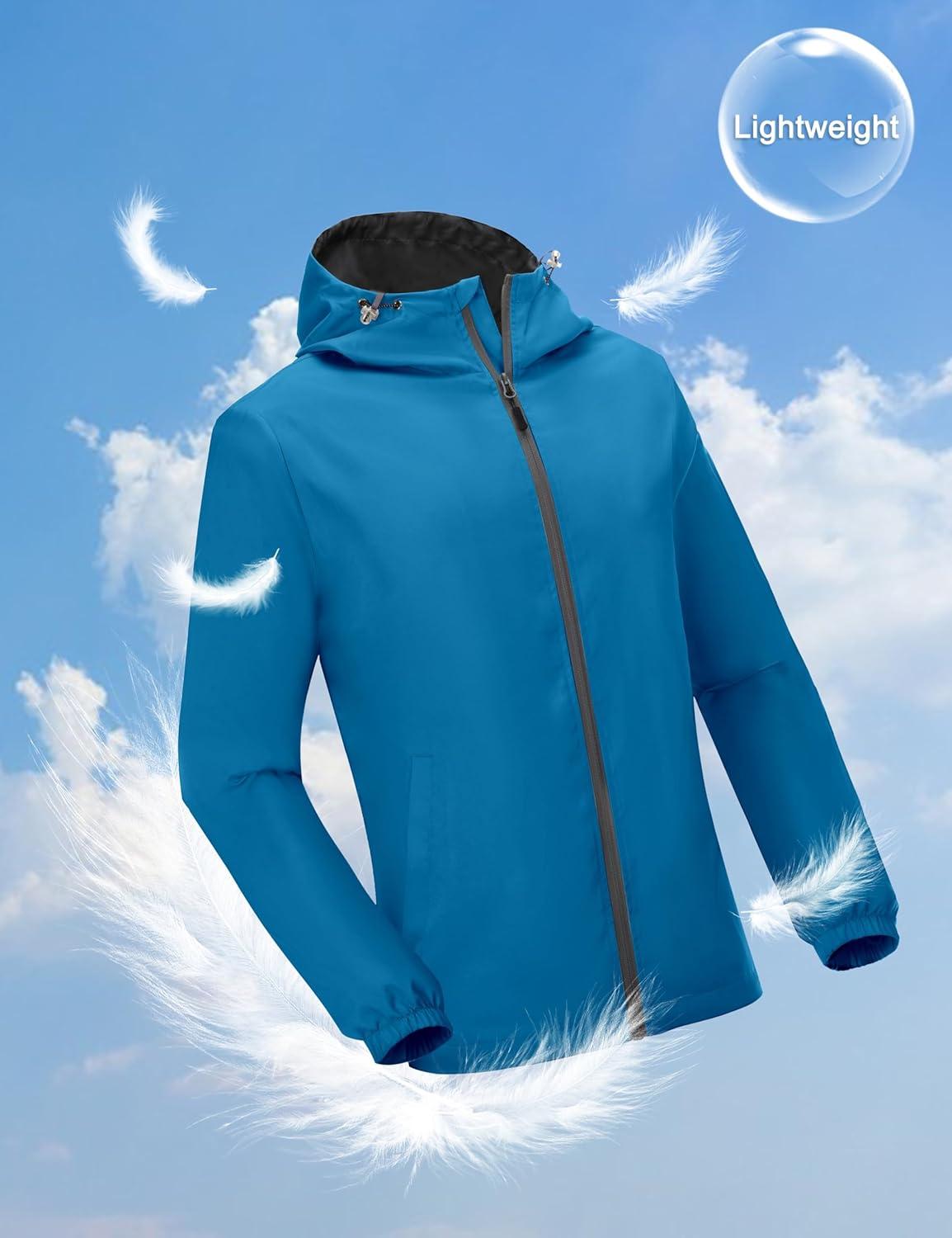 imageLittle Donkey Andy Mens Lightweight Breathable Windbreaker Golf Jacket UPF50 Windproof Outdoor Running CoatHoodiedresden Blue