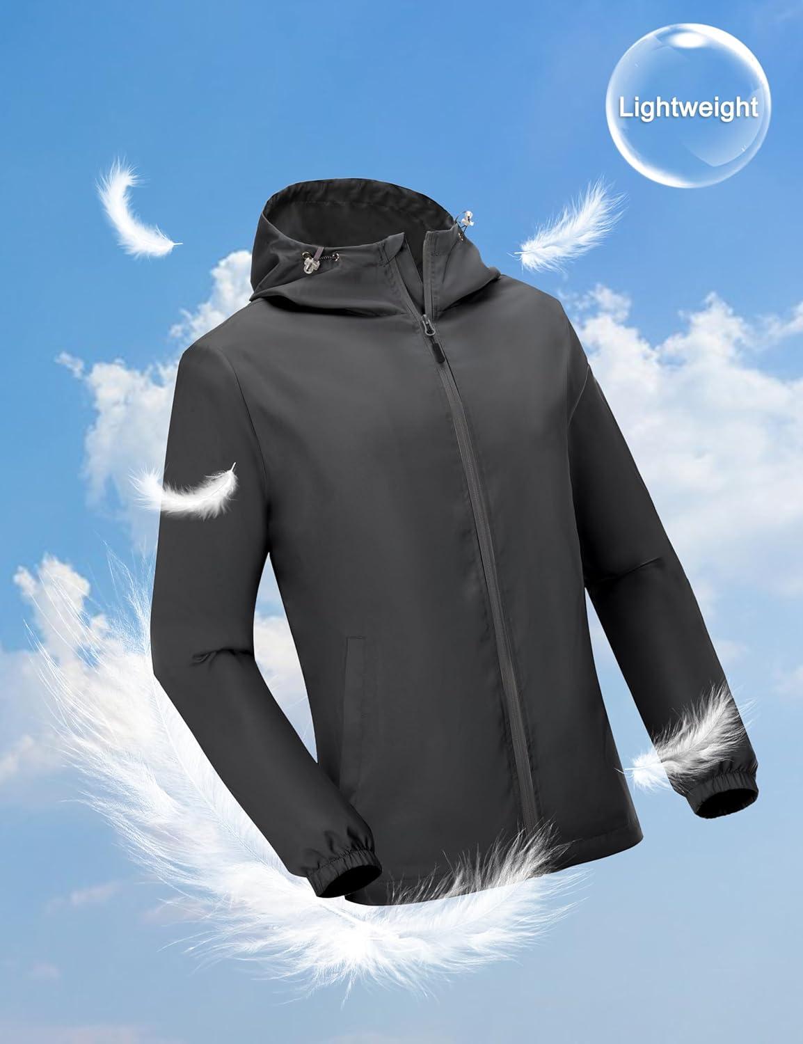imageLittle Donkey Andy Mens Lightweight Breathable Windbreaker Golf Jacket UPF50 Windproof Outdoor Running CoatHoodiegrey