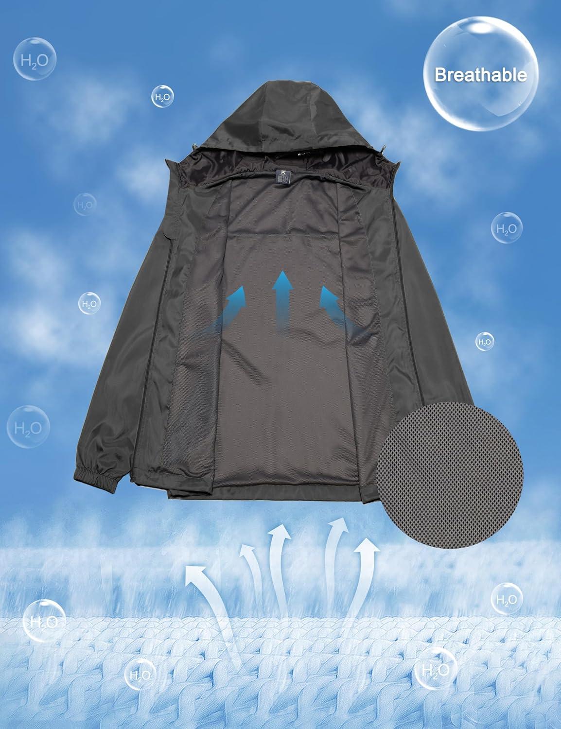 imageLittle Donkey Andy Mens Lightweight Breathable Windbreaker Golf Jacket UPF50 Windproof Outdoor Running CoatHoodiegrey