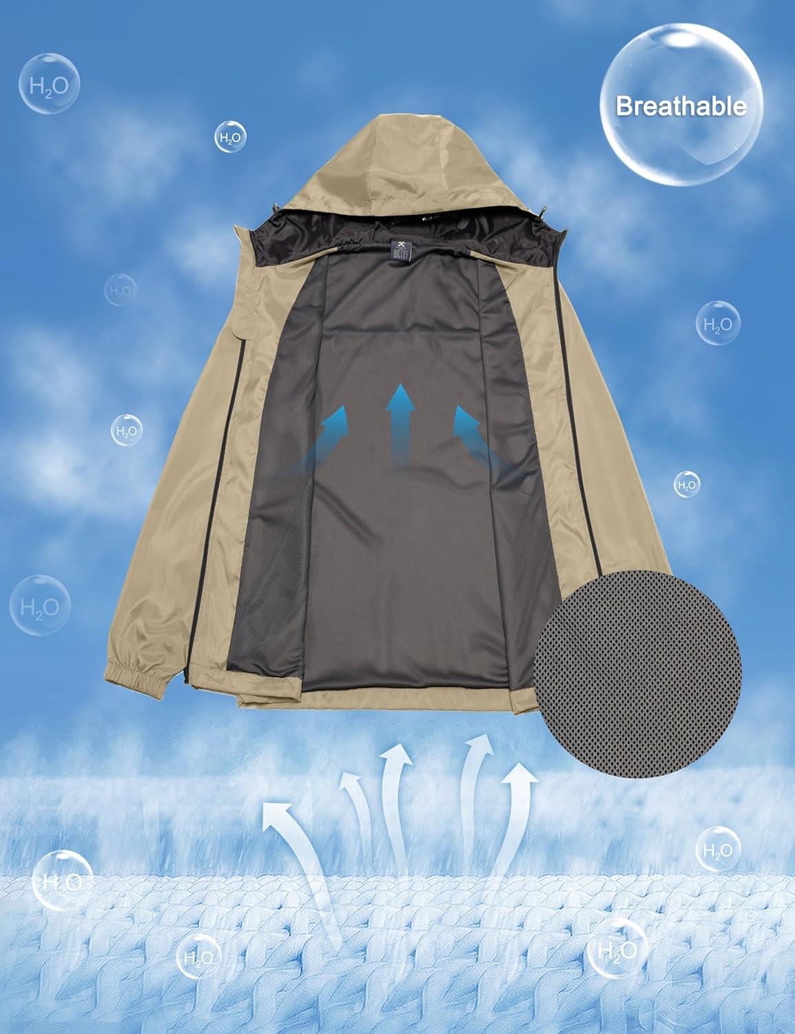 imageLittle Donkey Andy Mens Lightweight Breathable Windbreaker Golf Jacket UPF50 Windproof Outdoor Running CoatHoodiekhaki