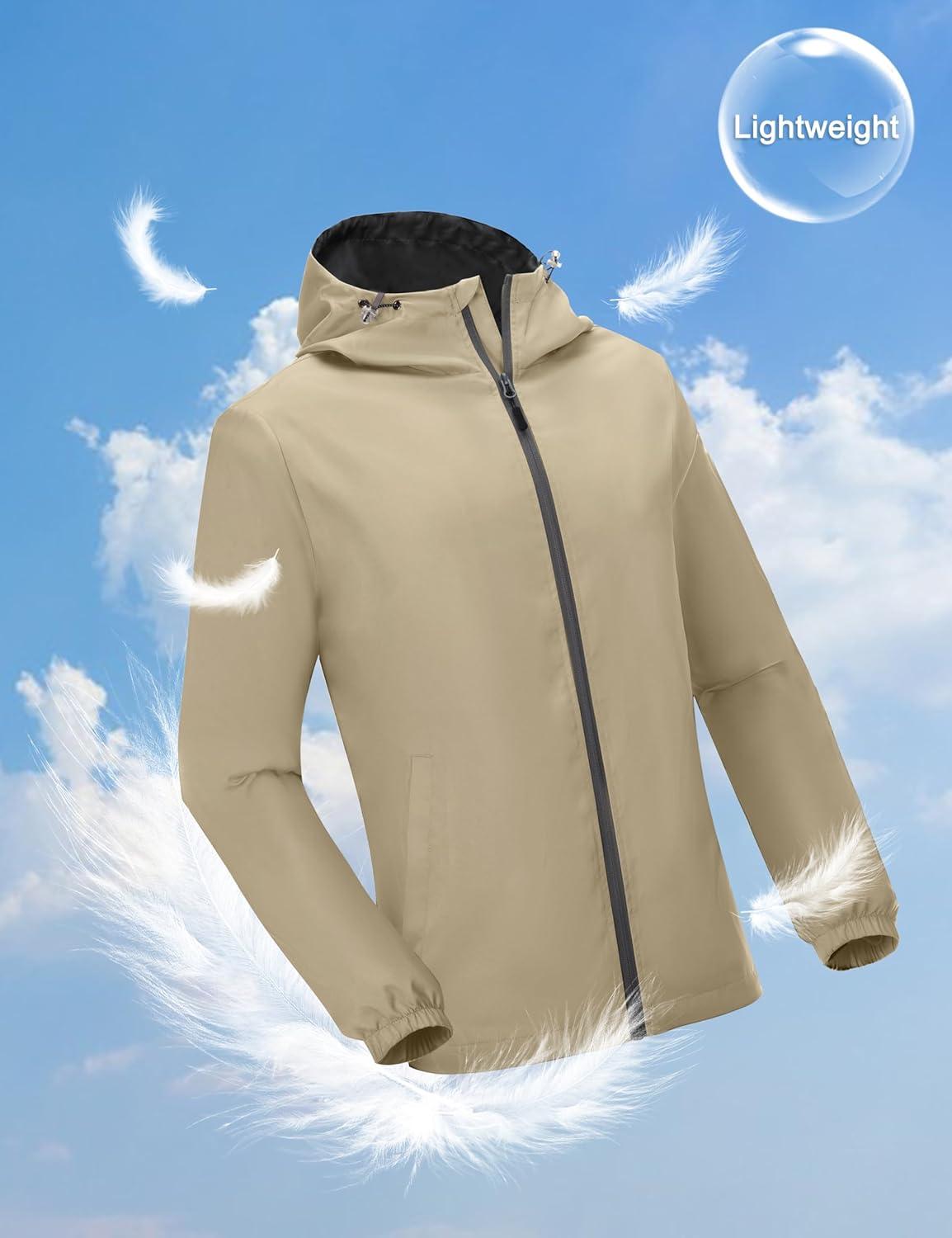 imageLittle Donkey Andy Mens Lightweight Breathable Windbreaker Golf Jacket UPF50 Windproof Outdoor Running CoatHoodiekhaki