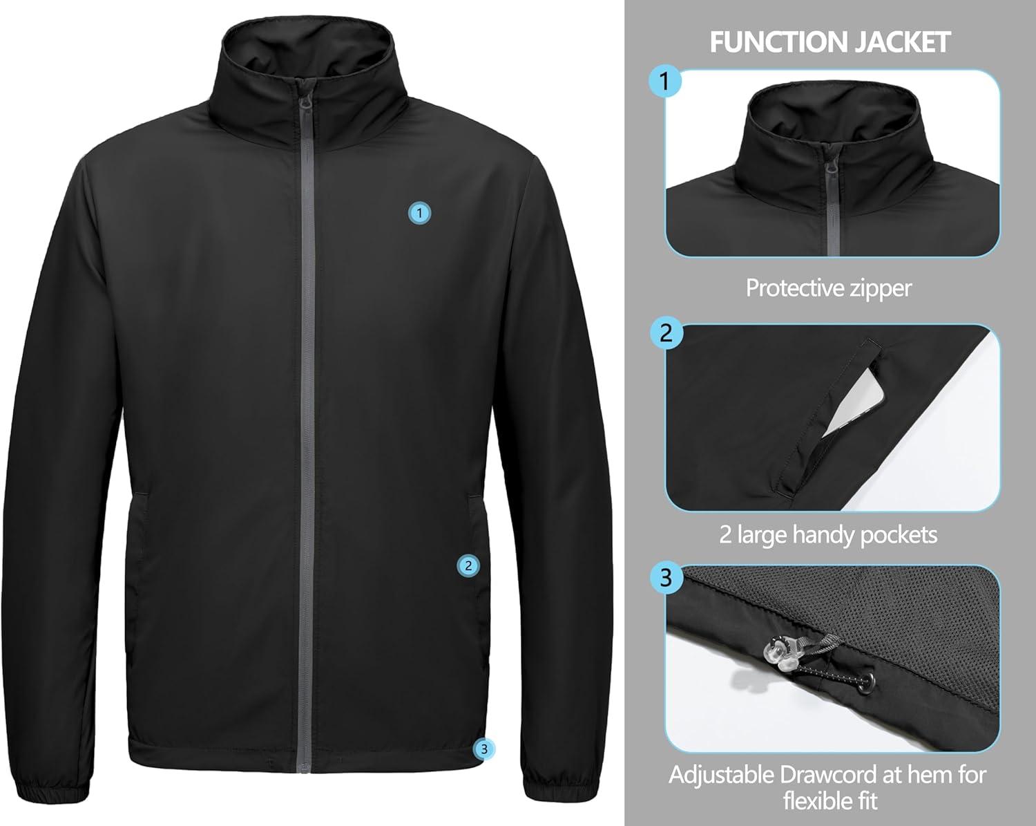 imageLittle Donkey Andy Mens Lightweight Breathable Windbreaker Golf Jacket UPF50 Windproof Outdoor Running CoatStand Collarblack