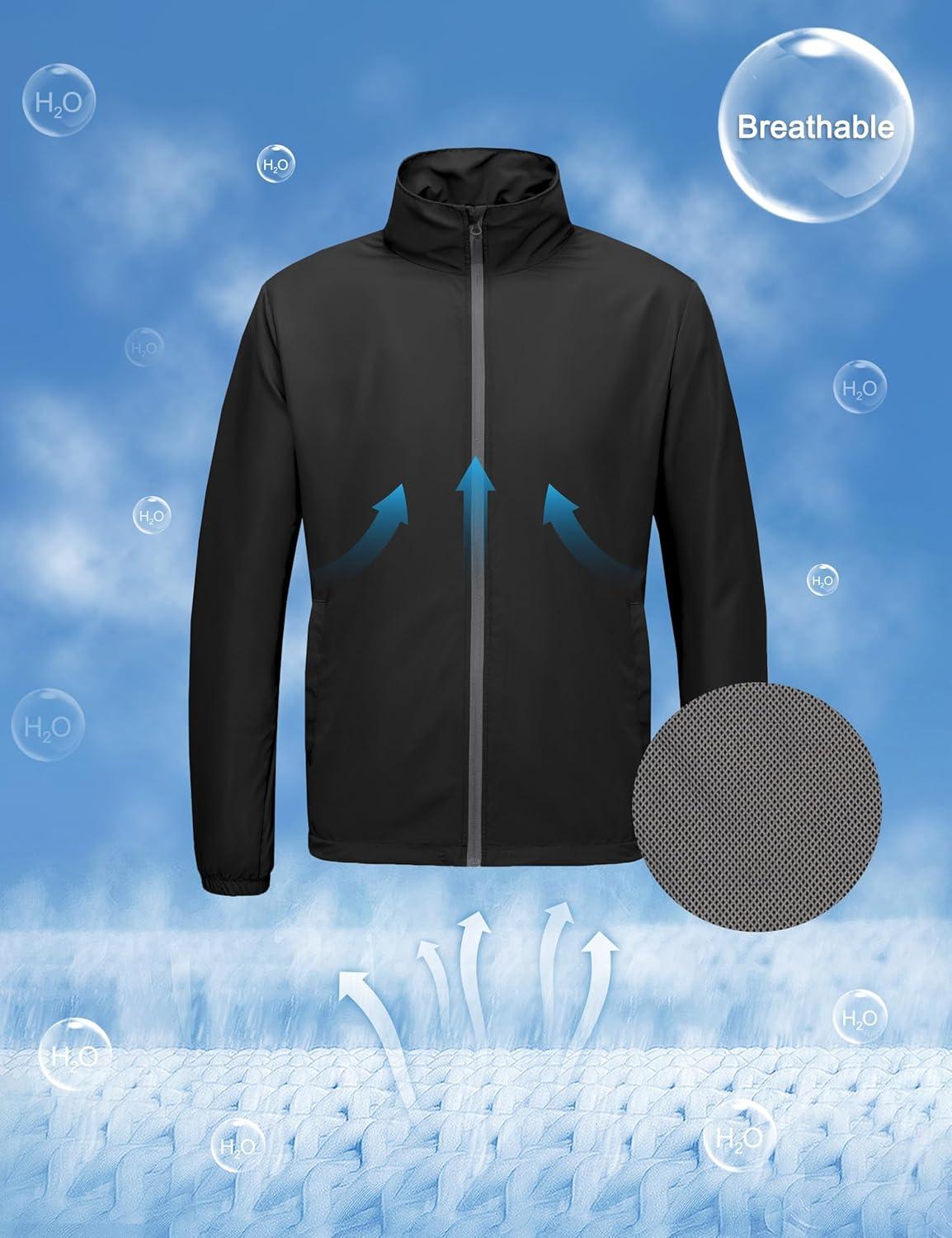 imageLittle Donkey Andy Mens Lightweight Breathable Windbreaker Golf Jacket UPF50 Windproof Outdoor Running CoatStand Collarblack