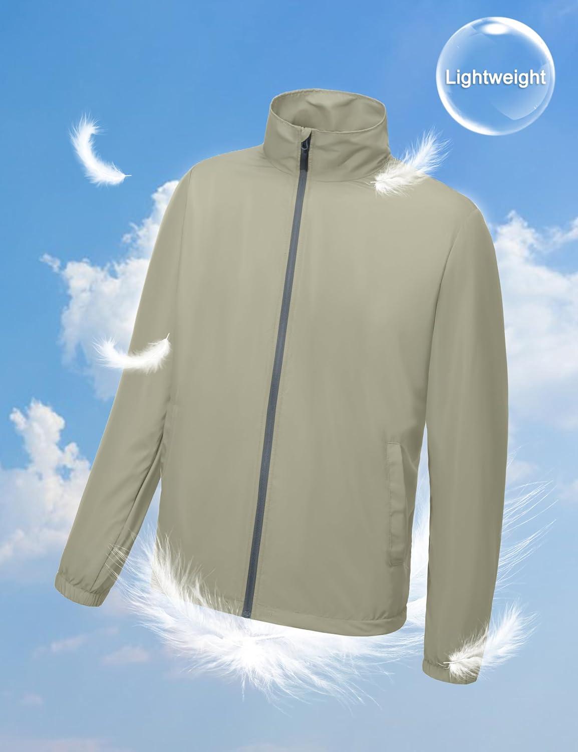 imageLittle Donkey Andy Mens Lightweight Breathable Windbreaker Golf Jacket UPF50 Windproof Outdoor Running CoatStand Collarkhaki