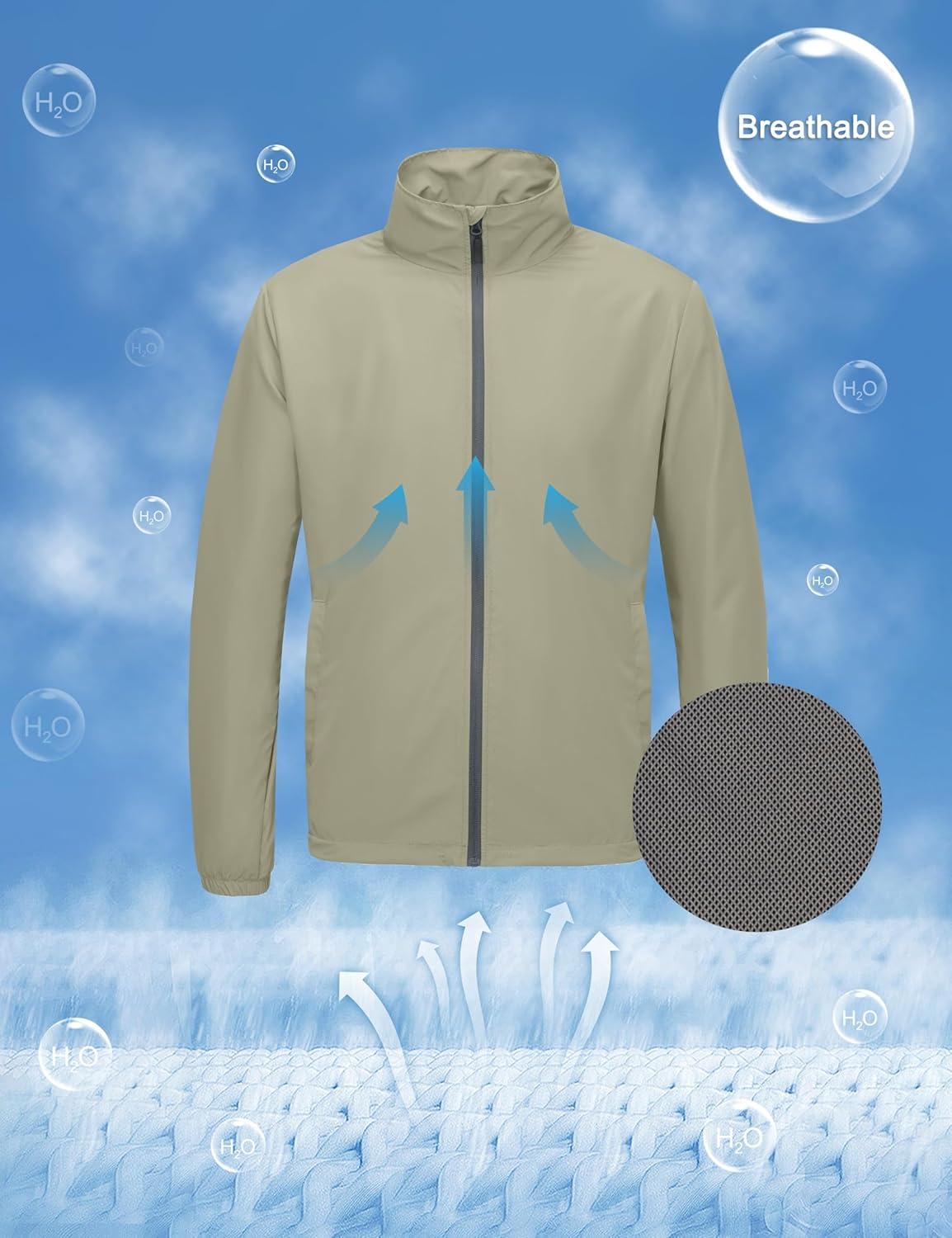 imageLittle Donkey Andy Mens Lightweight Breathable Windbreaker Golf Jacket UPF50 Windproof Outdoor Running CoatStand Collarkhaki