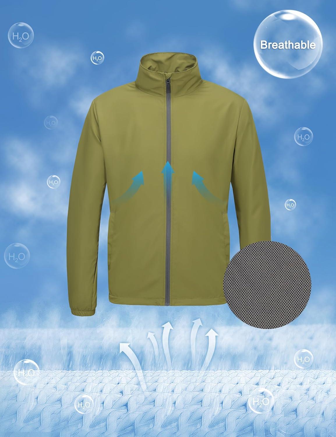 imageLittle Donkey Andy Mens Lightweight Breathable Windbreaker Golf Jacket UPF50 Windproof Outdoor Running CoatStand Collarolive