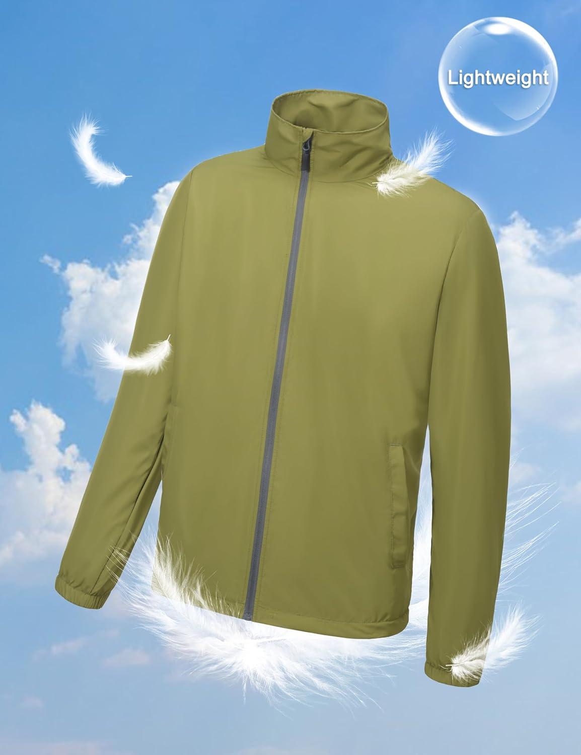 imageLittle Donkey Andy Mens Lightweight Breathable Windbreaker Golf Jacket UPF50 Windproof Outdoor Running CoatStand Collarolive