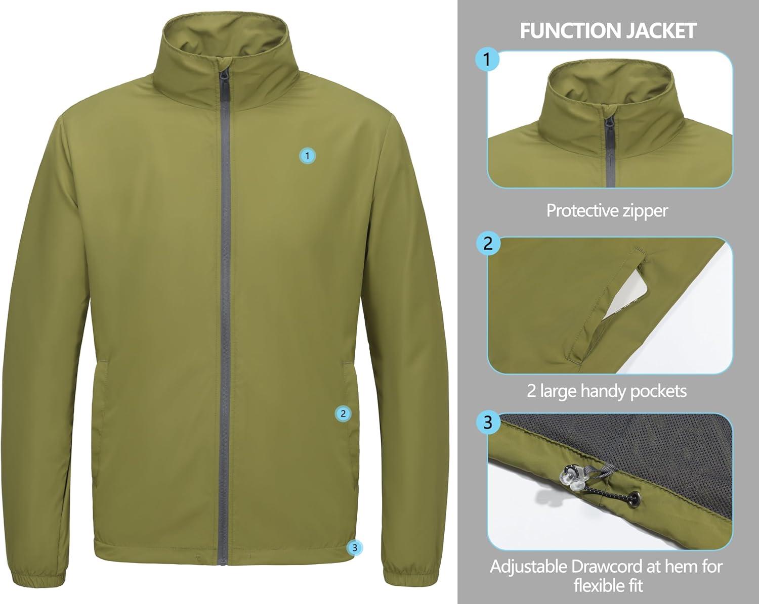imageLittle Donkey Andy Mens Lightweight Breathable Windbreaker Golf Jacket UPF50 Windproof Outdoor Running CoatStand Collarolive