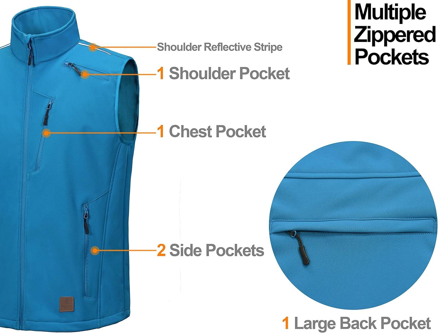 imageLittle Donkey Andy Mens Lightweight Fleece Lined Softshell Vest Windproof Sleeveless Jacket for Hiking Travel Golf5 Swedish Blue