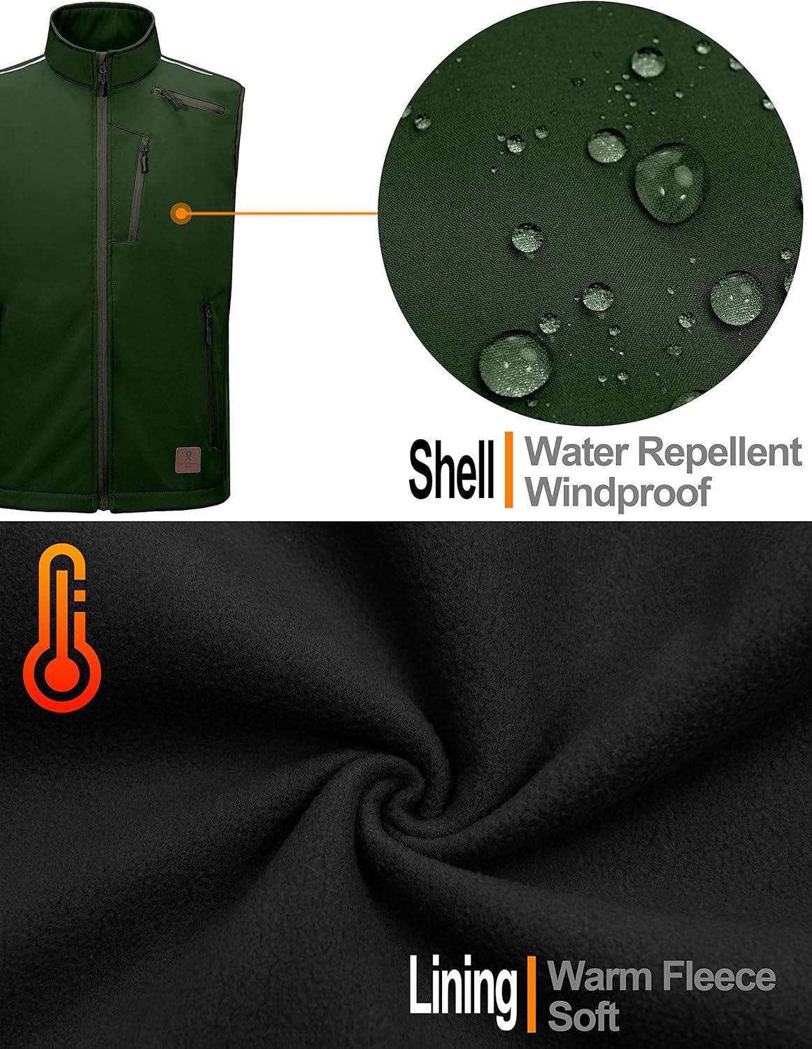 imageLittle Donkey Andy Mens Lightweight Fleece Lined Softshell Vest Windproof Sleeveless Jacket for Hiking Travel Golf6 Dark Green
