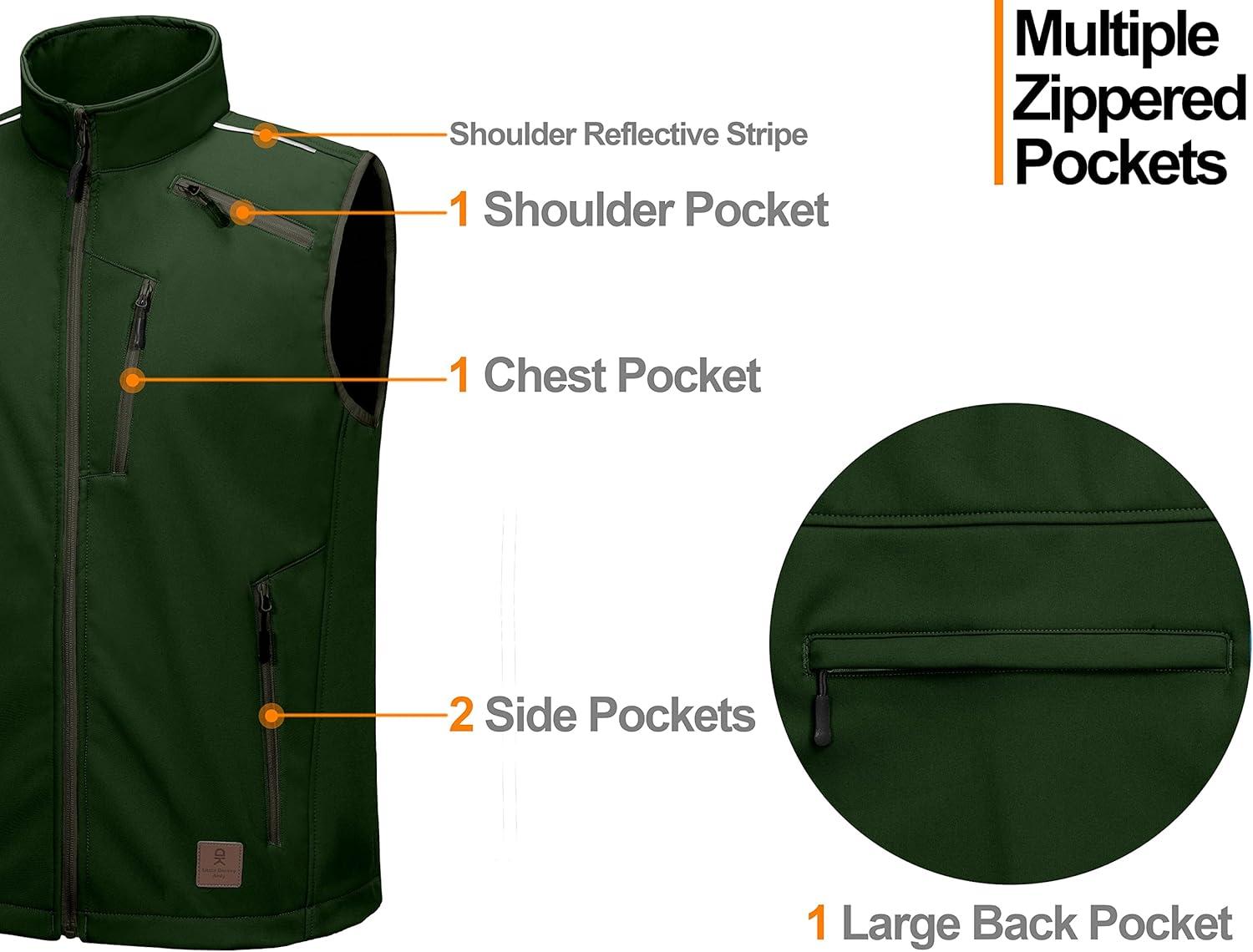 imageLittle Donkey Andy Mens Lightweight Fleece Lined Softshell Vest Windproof Sleeveless Jacket for Hiking Travel Golf6 Dark Green