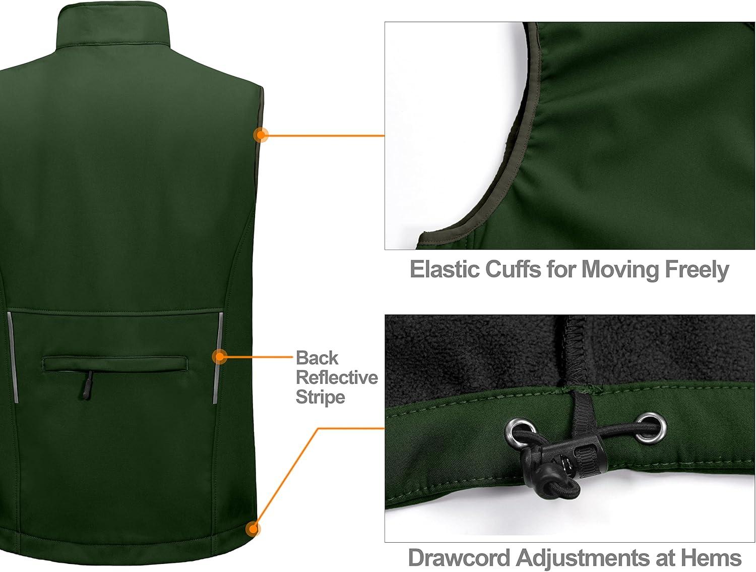 imageLittle Donkey Andy Mens Lightweight Fleece Lined Softshell Vest Windproof Sleeveless Jacket for Hiking Travel Golf6 Dark Green