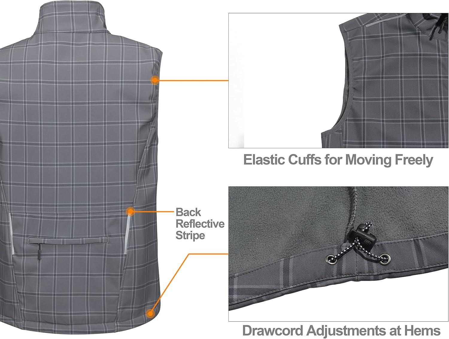 imageLittle Donkey Andy Mens Lightweight Fleece Lined Softshell Vest Windproof Sleeveless Jacket for Hiking Travel GolfGray Plaid