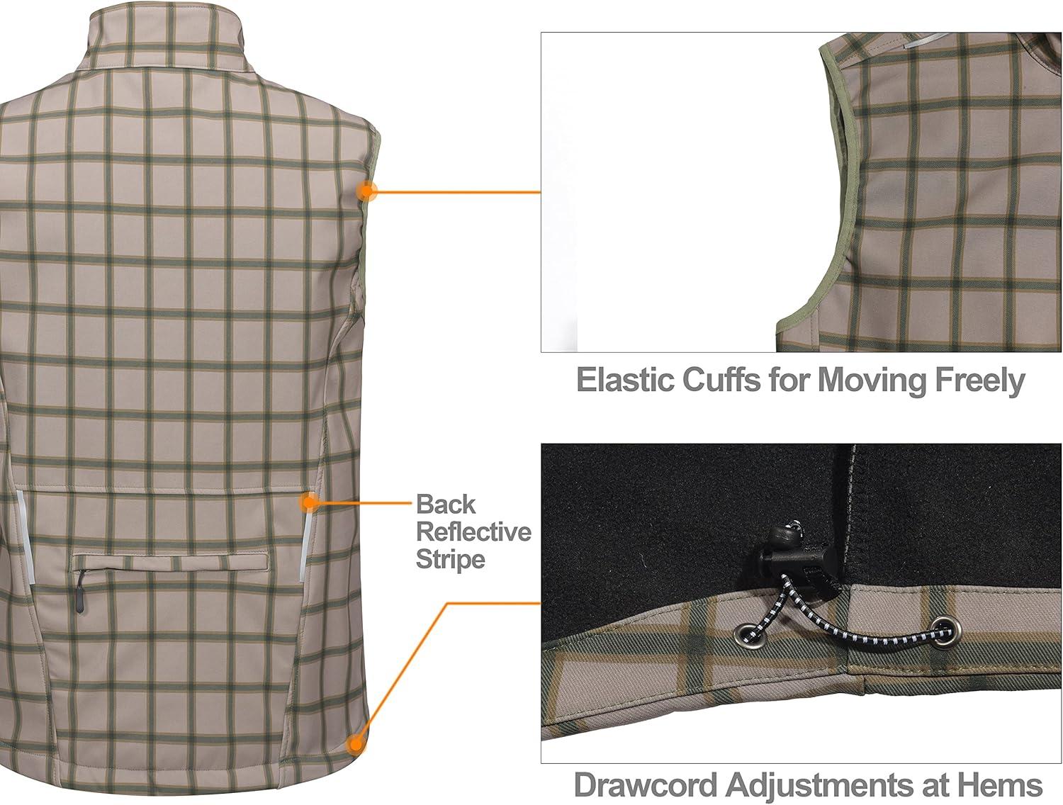 imageLittle Donkey Andy Mens Lightweight Fleece Lined Softshell Vest Windproof Sleeveless Jacket for Hiking Travel GolfGreen Plaid
