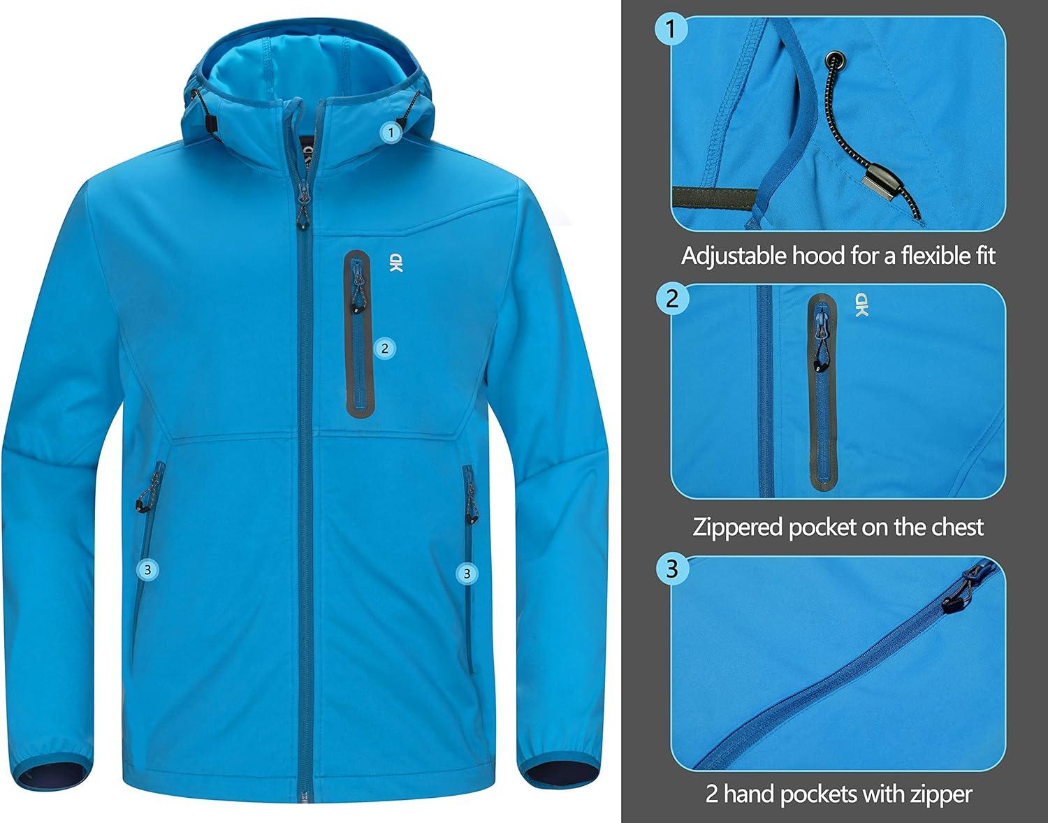 imageLittle Donkey Andy Mens Lightweight Hooded Softshell Jacket for Running Travel Hiking Windproof Outerwear Water RepellentBlue