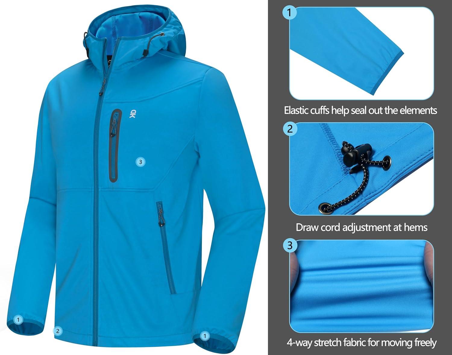 imageLittle Donkey Andy Mens Lightweight Hooded Softshell Jacket for Running Travel Hiking Windproof Outerwear Water RepellentBlue1