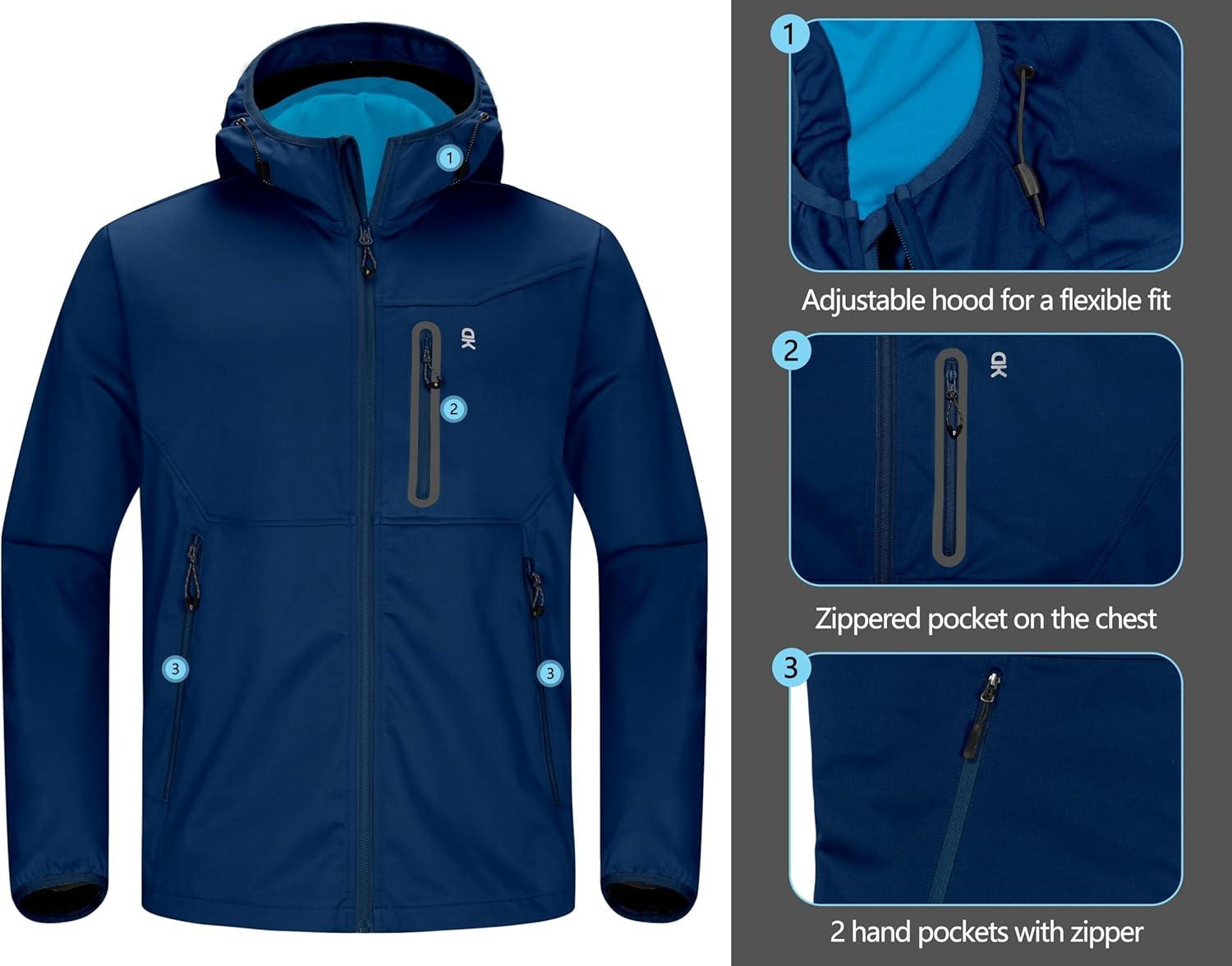 imageLittle Donkey Andy Mens Lightweight Hooded Softshell Jacket for Running Travel Hiking Windproof Outerwear Water RepellentDark Blue