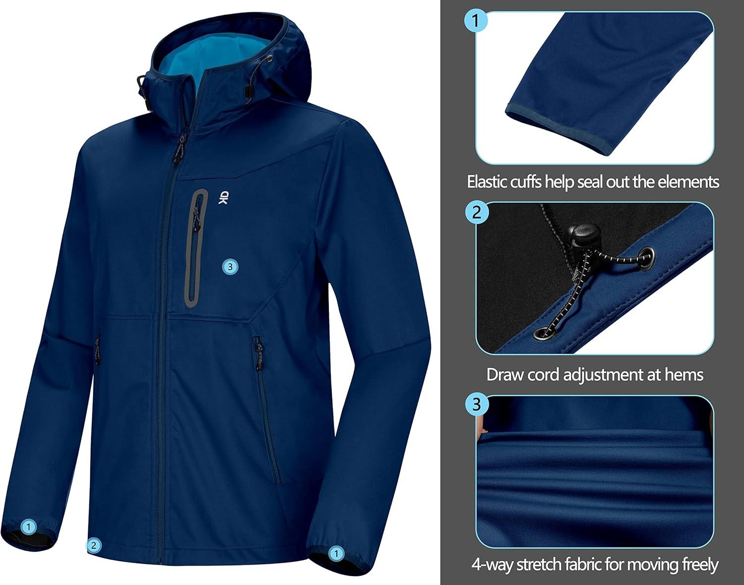 imageLittle Donkey Andy Mens Lightweight Hooded Softshell Jacket for Running Travel Hiking Windproof Outerwear Water RepellentDark Blue