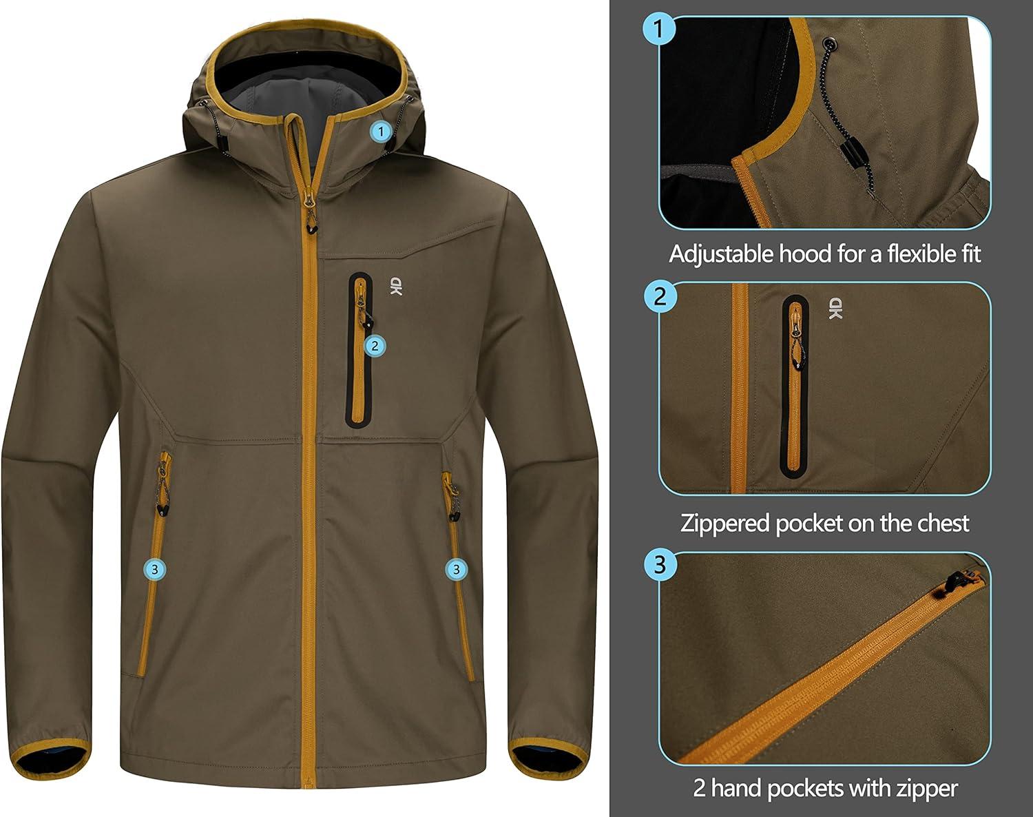 imageLittle Donkey Andy Mens Lightweight Hooded Softshell Jacket for Running Travel Hiking Windproof Outerwear Water RepellentSage