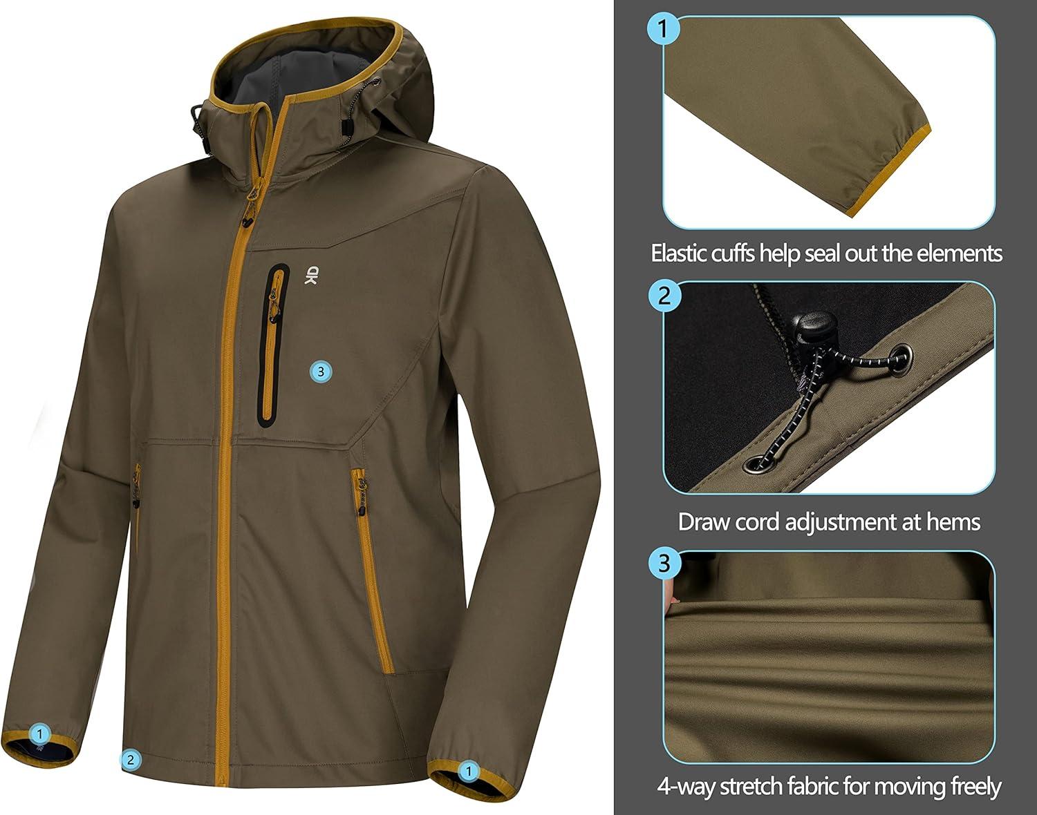 imageLittle Donkey Andy Mens Lightweight Hooded Softshell Jacket for Running Travel Hiking Windproof Outerwear Water RepellentSage