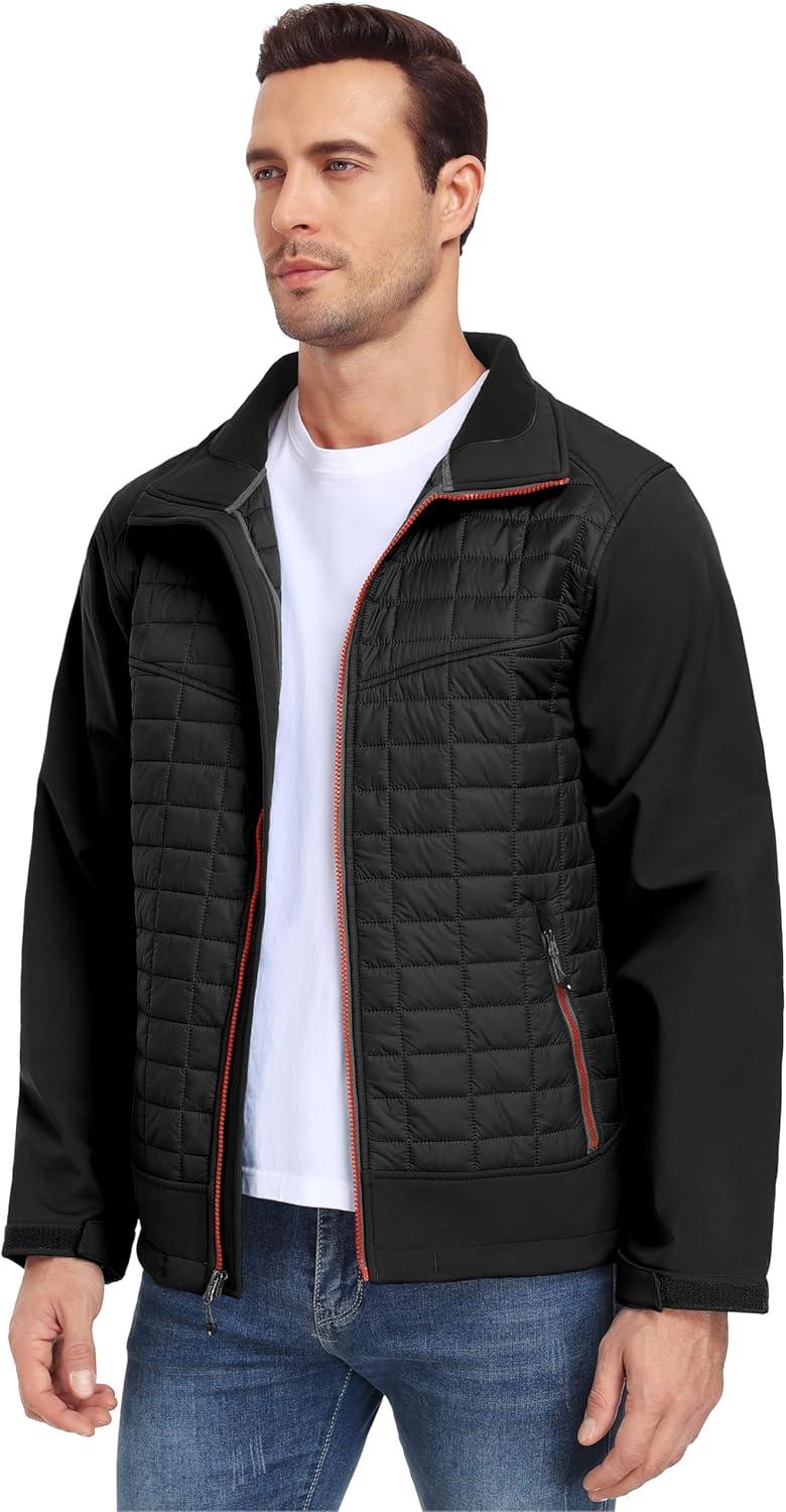 imageLittle Donkey Andy Mens Lightweight Insulated Hybrid Jacket for Hiking Running Ski Thermal Warm with Removable HoodBlack