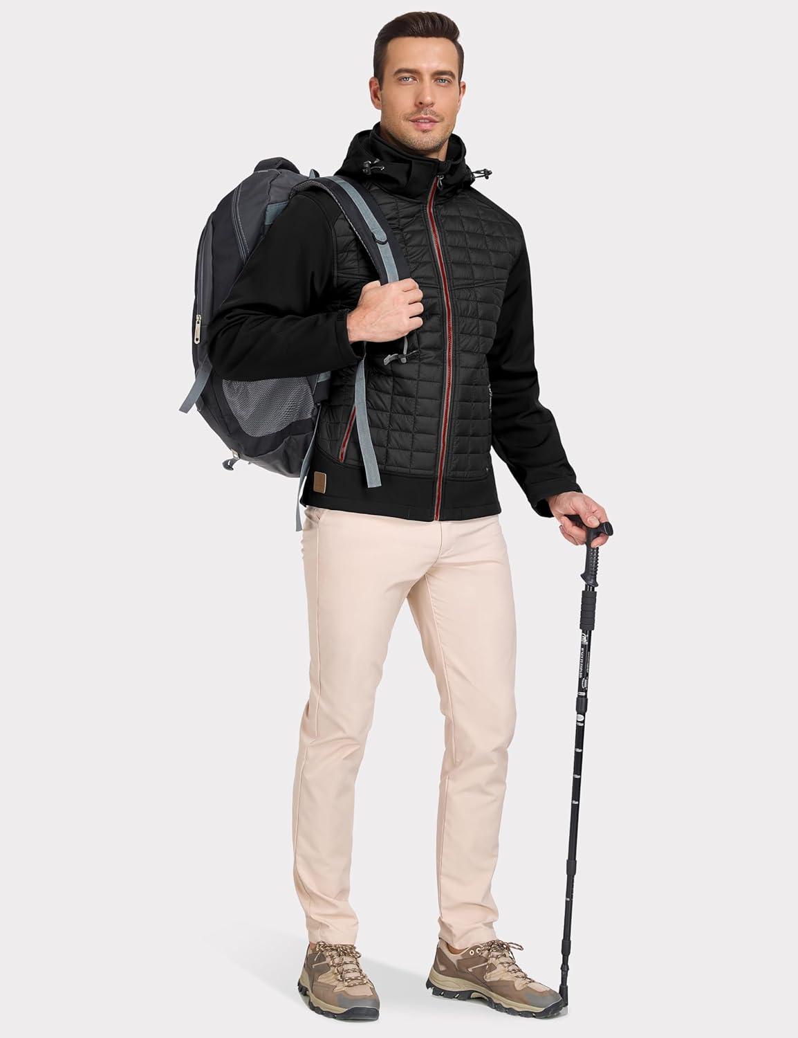 imageLittle Donkey Andy Mens Lightweight Insulated Hybrid Jacket for Hiking Running Ski Thermal Warm with Removable HoodBlack