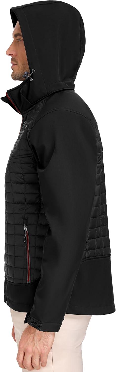 imageLittle Donkey Andy Mens Lightweight Insulated Hybrid Jacket for Hiking Running Ski Thermal Warm with Removable HoodBlack
