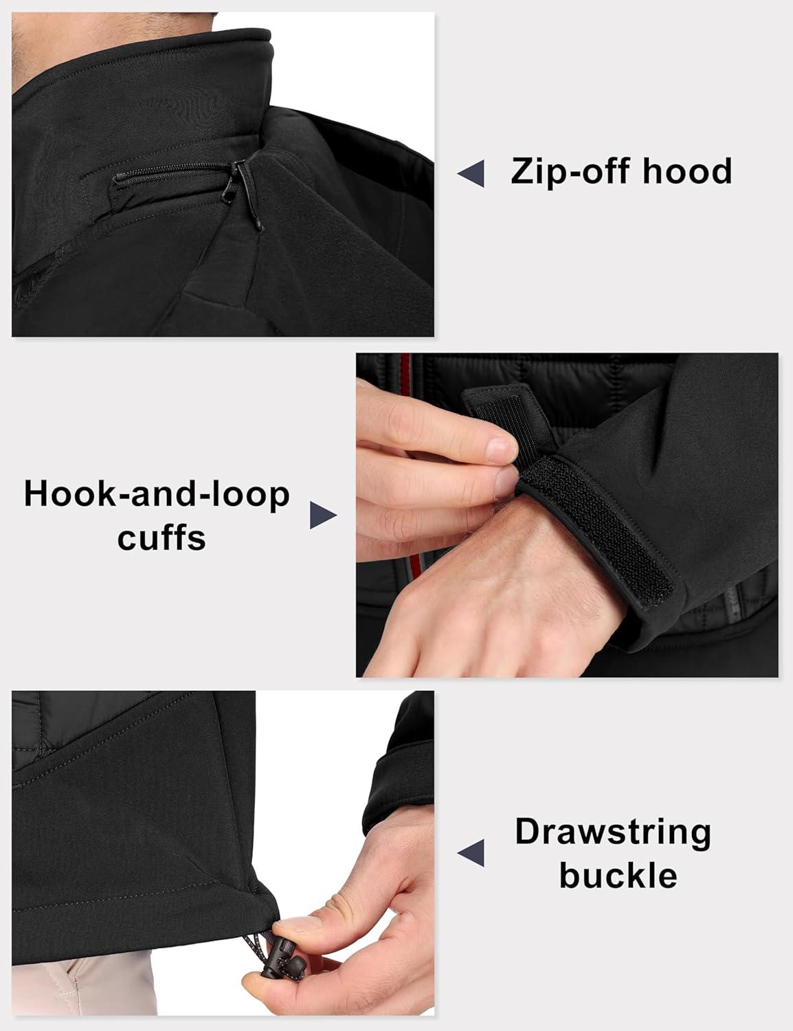 imageLittle Donkey Andy Mens Lightweight Insulated Hybrid Jacket for Hiking Running Ski Thermal Warm with Removable HoodBlack