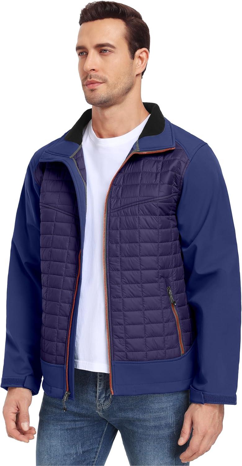 imageLittle Donkey Andy Mens Lightweight Insulated Hybrid Jacket for Hiking Running Ski Thermal Warm with Removable HoodDark Blue