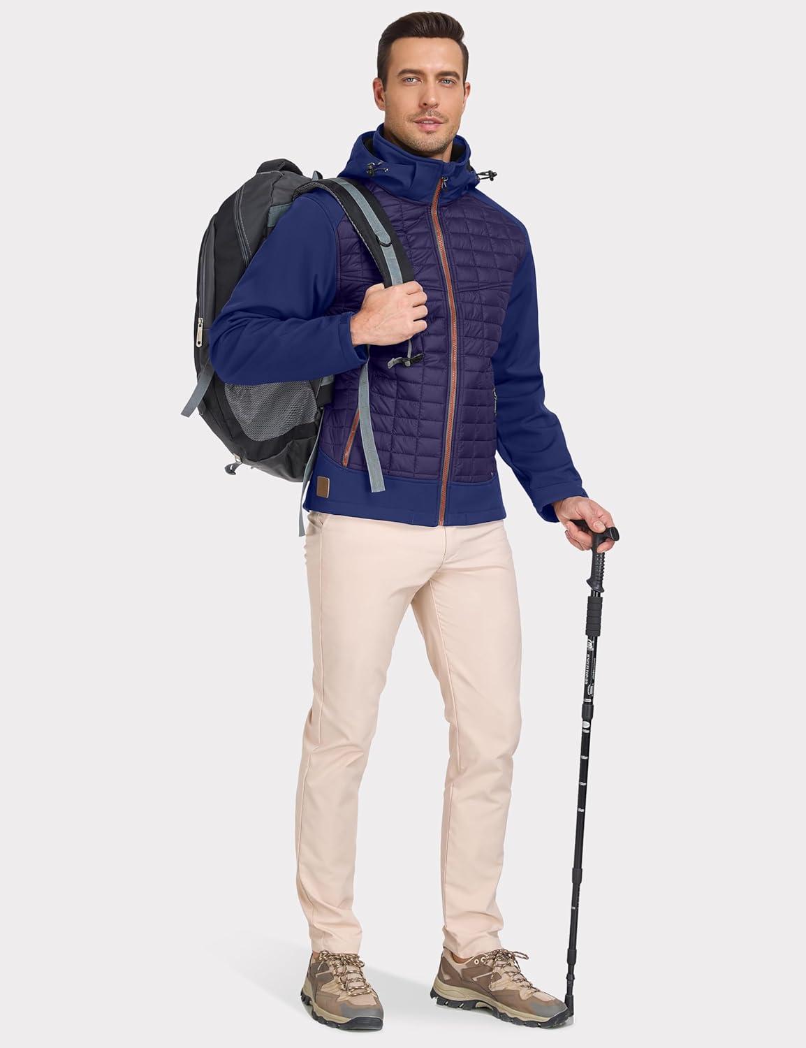 imageLittle Donkey Andy Mens Lightweight Insulated Hybrid Jacket for Hiking Running Ski Thermal Warm with Removable HoodDark Blue