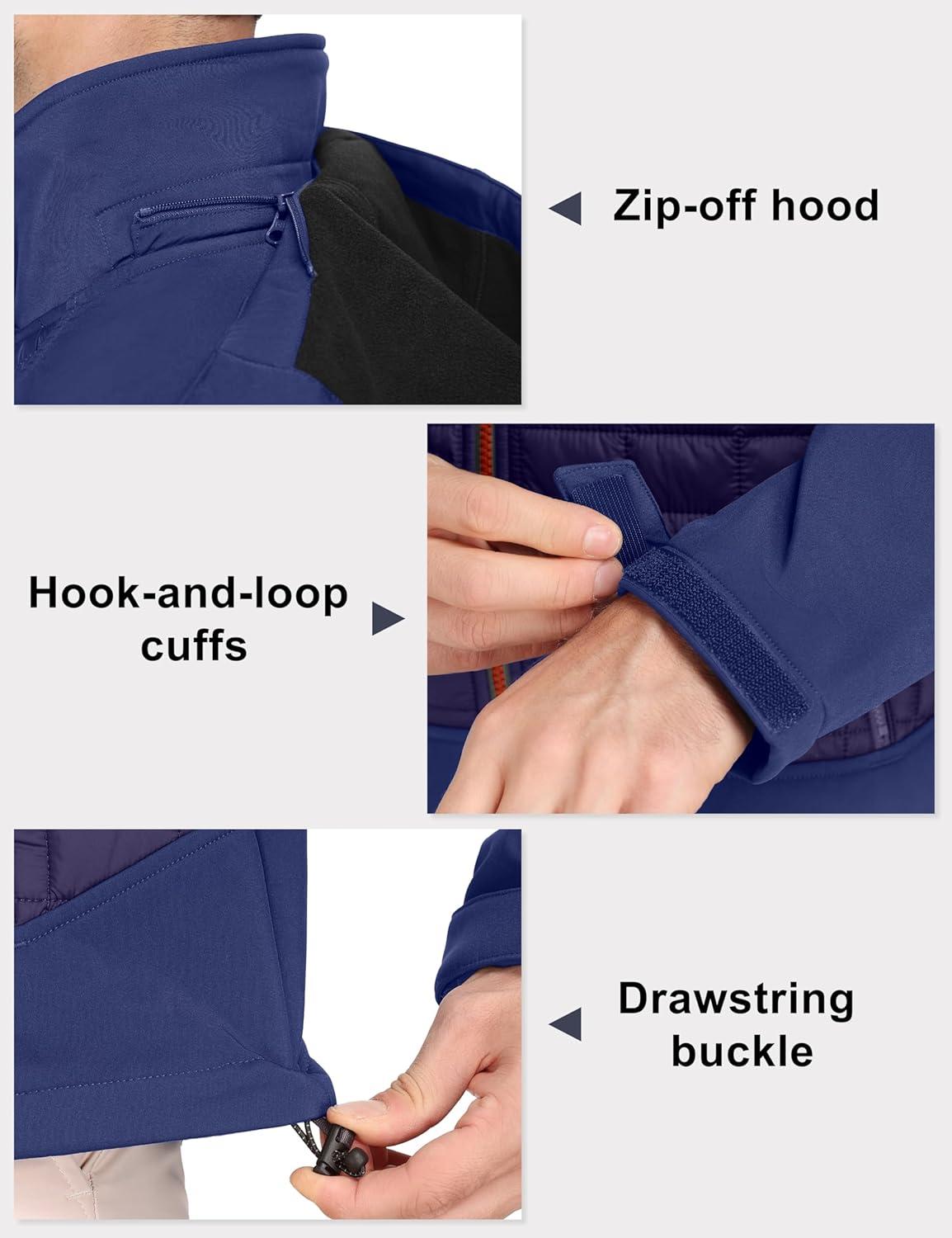 imageLittle Donkey Andy Mens Lightweight Insulated Hybrid Jacket for Hiking Running Ski Thermal Warm with Removable HoodDark Blue
