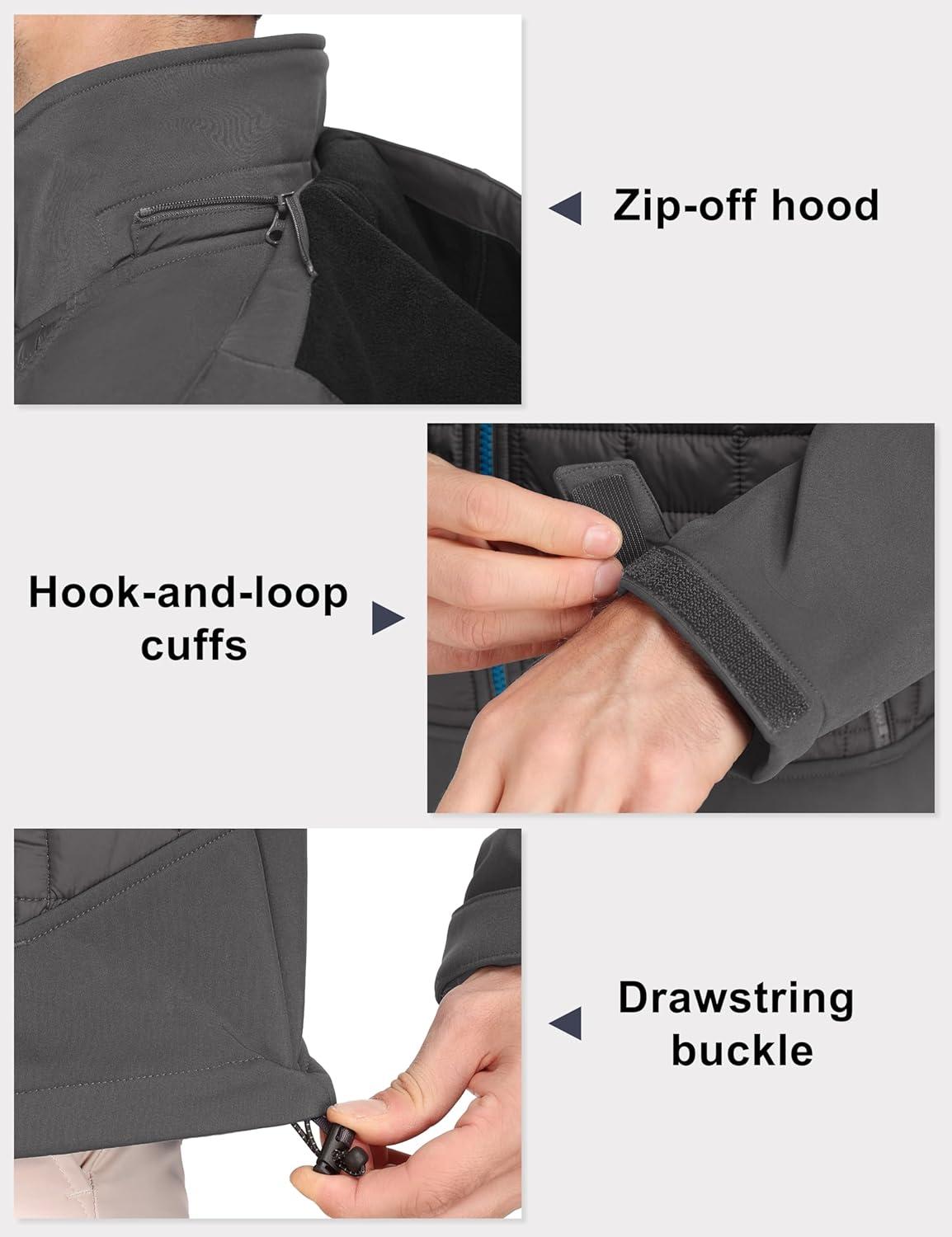 imageLittle Donkey Andy Mens Lightweight Insulated Hybrid Jacket for Hiking Running Ski Thermal Warm with Removable HoodGray