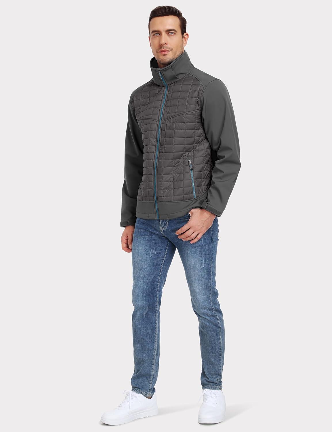imageLittle Donkey Andy Mens Lightweight Insulated Hybrid Jacket for Hiking Running Ski Thermal Warm with Removable HoodGray