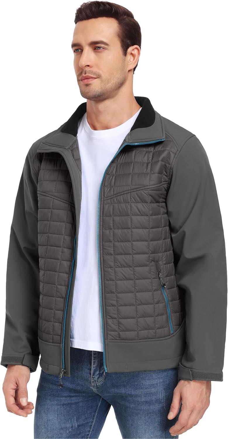 imageLittle Donkey Andy Mens Lightweight Insulated Hybrid Jacket for Hiking Running Ski Thermal Warm with Removable HoodGray