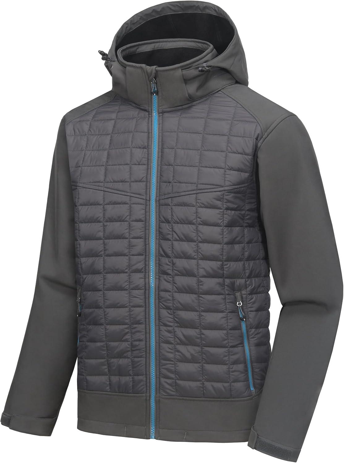 imageLittle Donkey Andy Mens Lightweight Insulated Hybrid Jacket for Hiking Running Ski Thermal Warm with Removable HoodGray