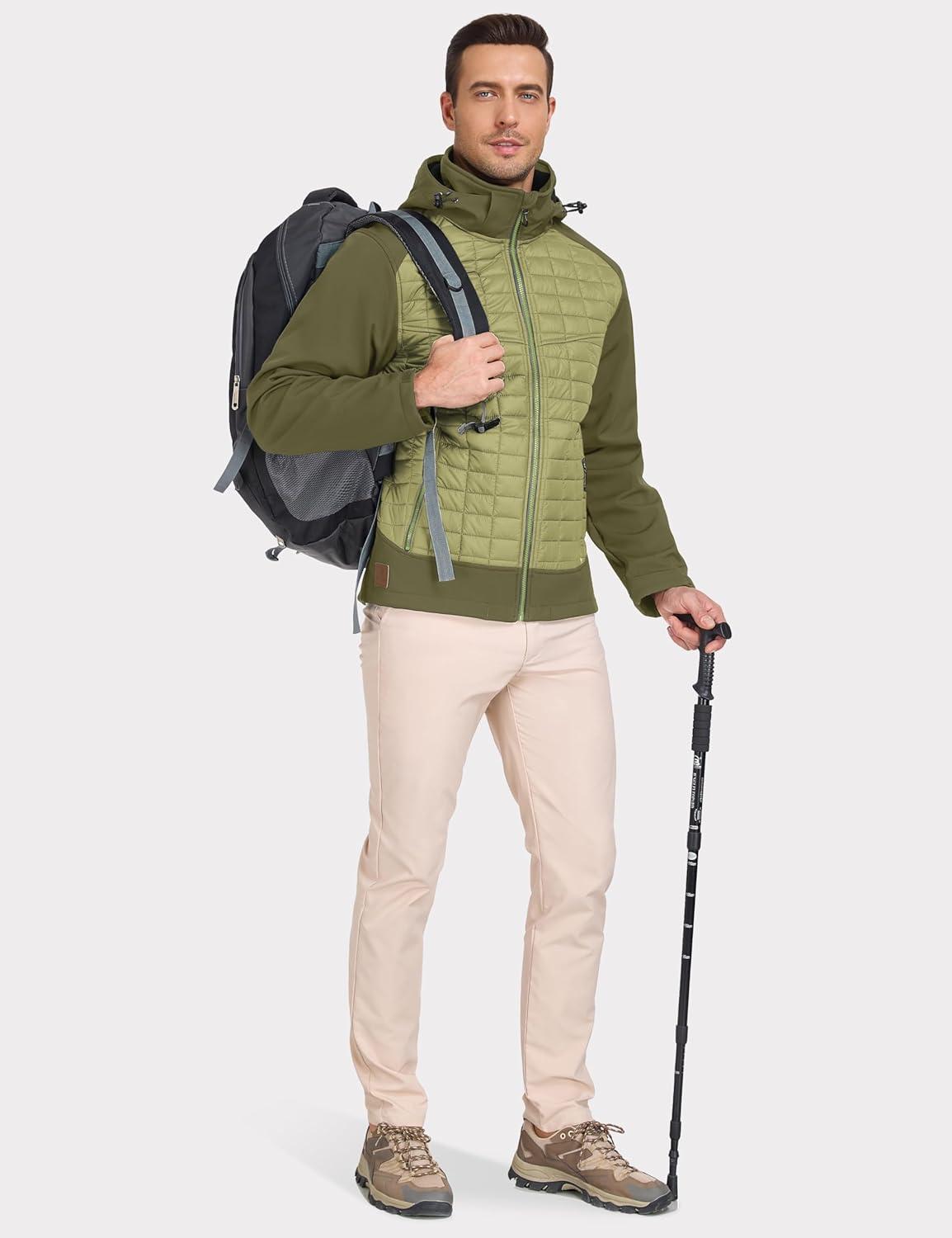 imageLittle Donkey Andy Mens Lightweight Insulated Hybrid Jacket for Hiking Running Ski Thermal Warm with Removable HoodGreen